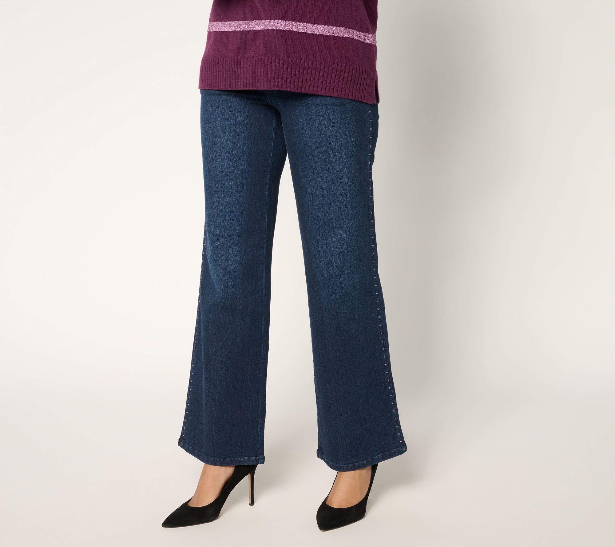 Belle by Kim Gravel Regular Primabelle Denim Studded Wide Leg Jean