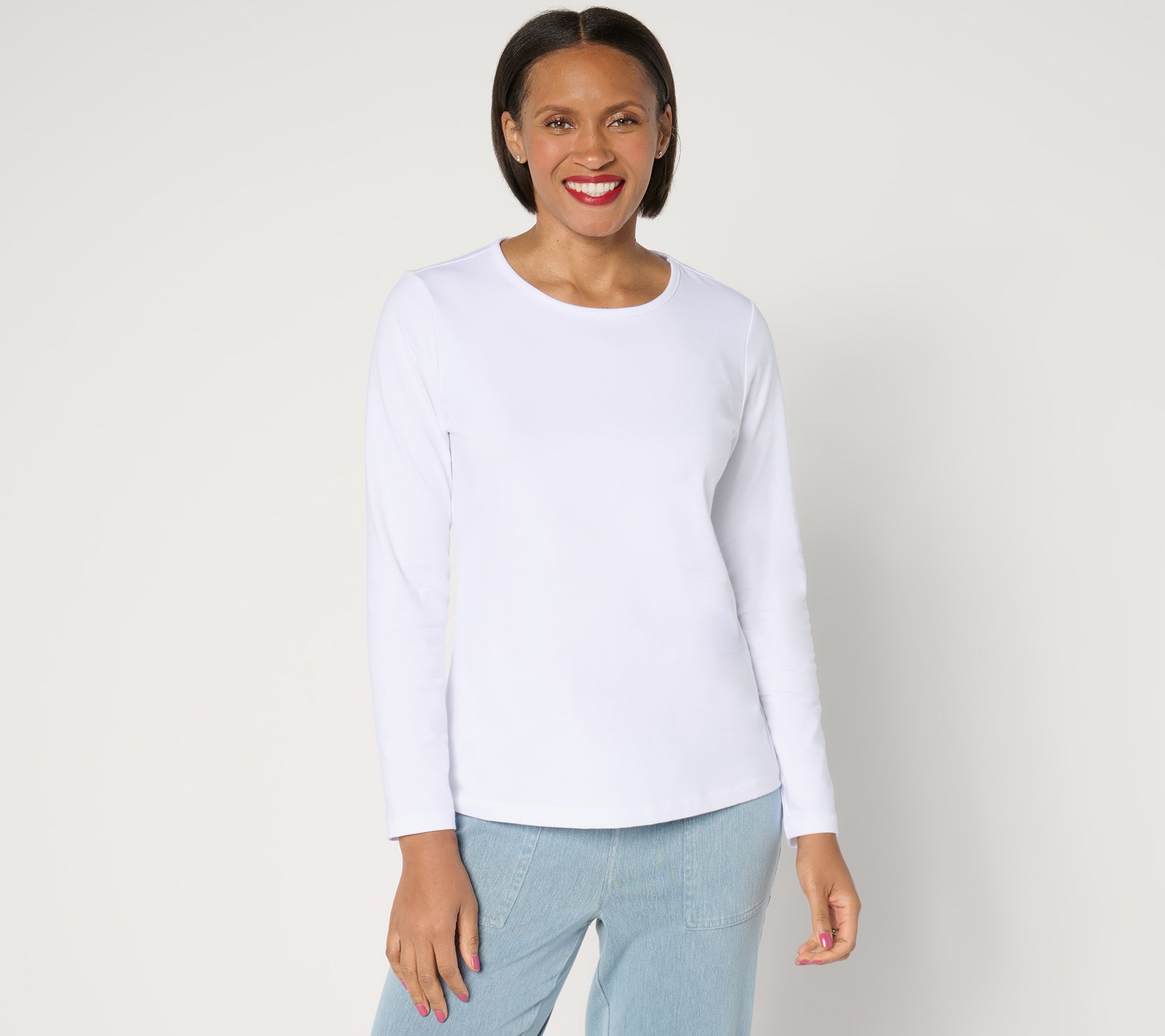 "As Is" Denim & Co. Essentials Perfect Jersey Long Sleeve Top