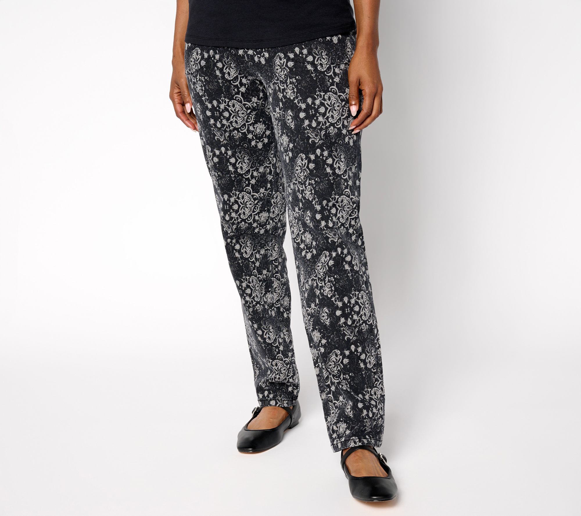 Denim & Co. Petite Original Waist Side Pocket Printed Pant