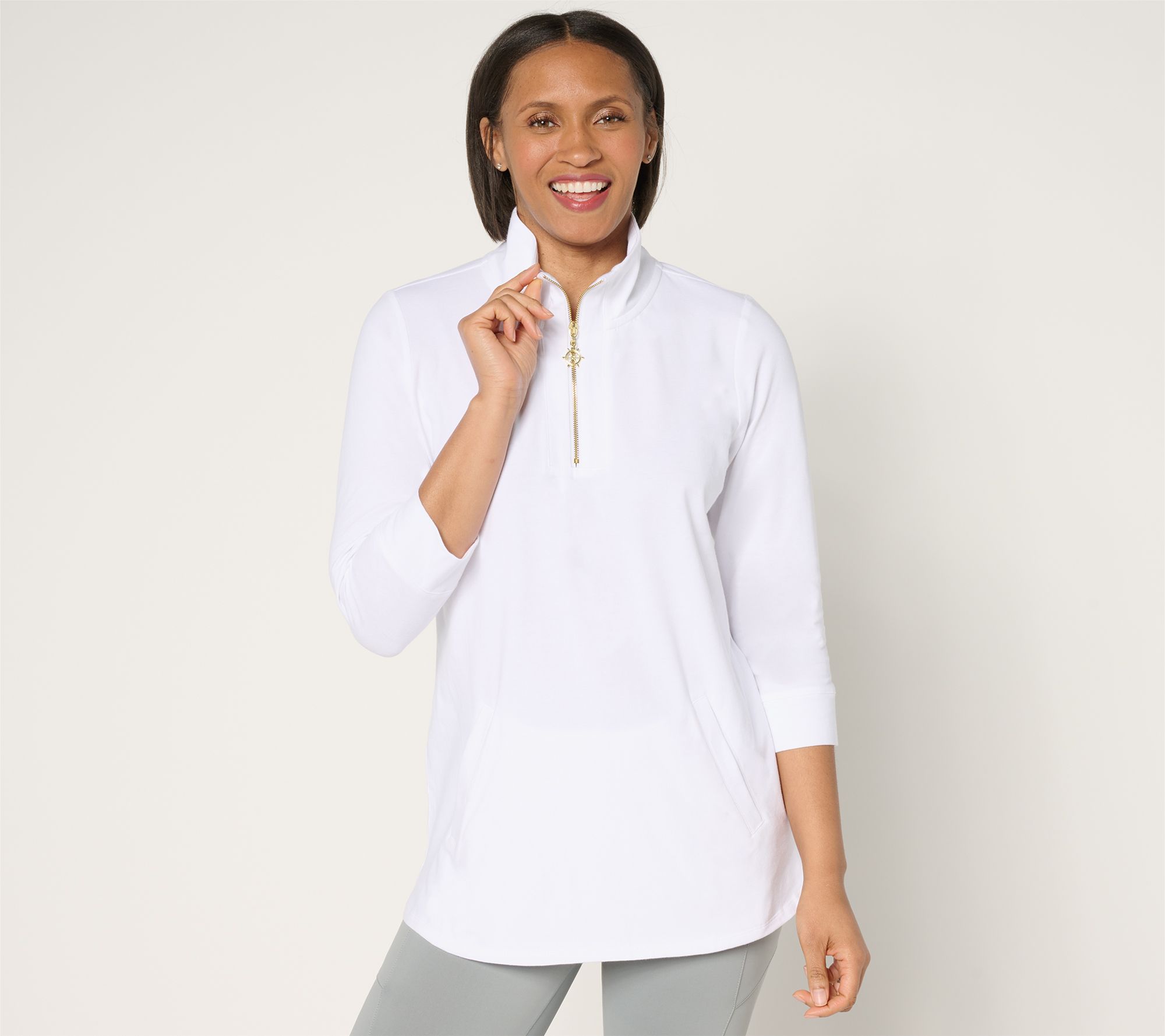 "As Is" Denim & Co. Active Jersey Half Zip Tunic with Nautical Zip