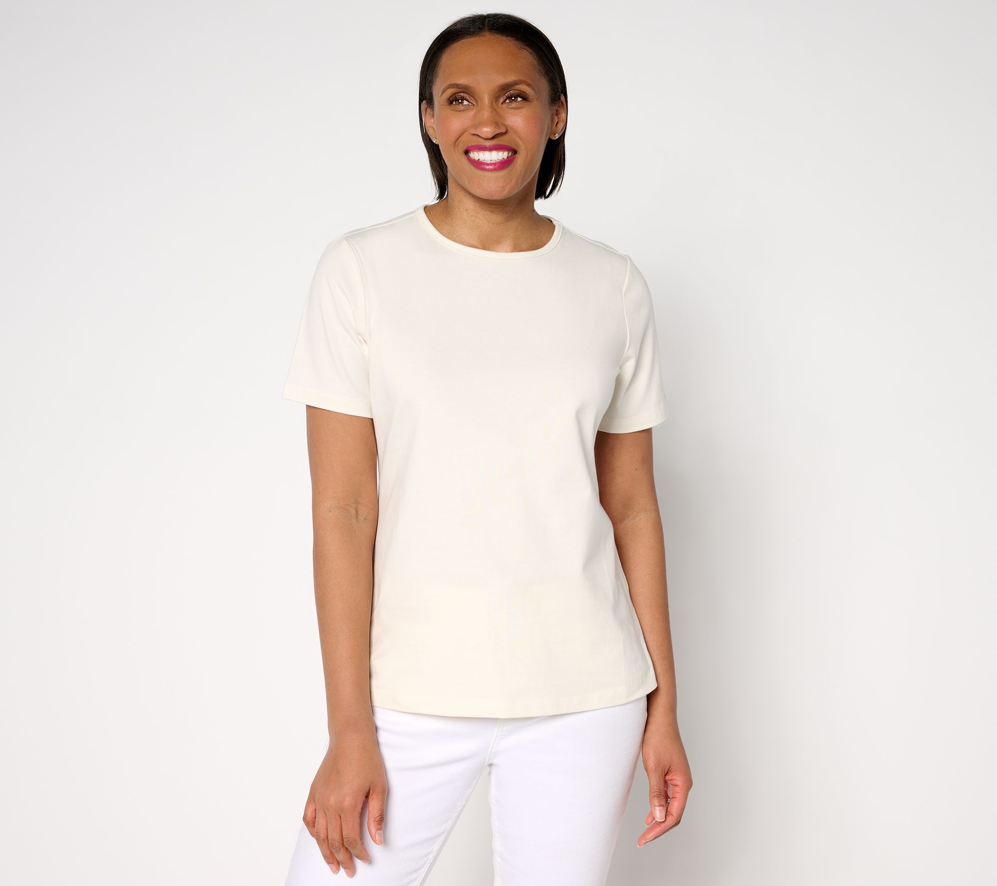 "As Is" Denim & Co. Essentials Perfect Jersey Short Sleeve Crew Neck Top