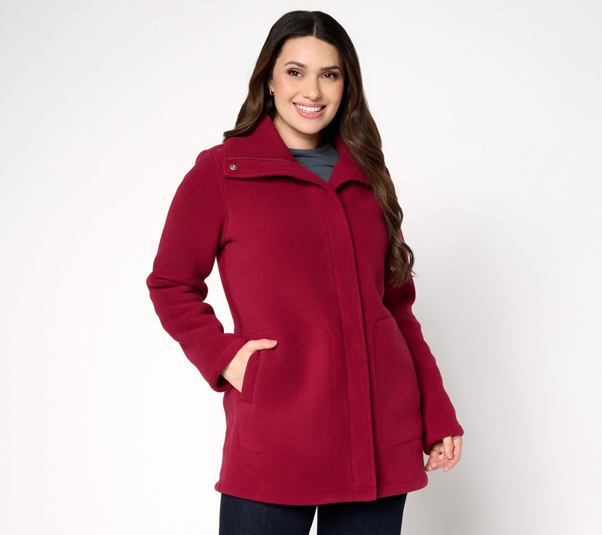 Denim & Co. Petite Fleece Bonded Sherpa Jacket with 2-Way Zip