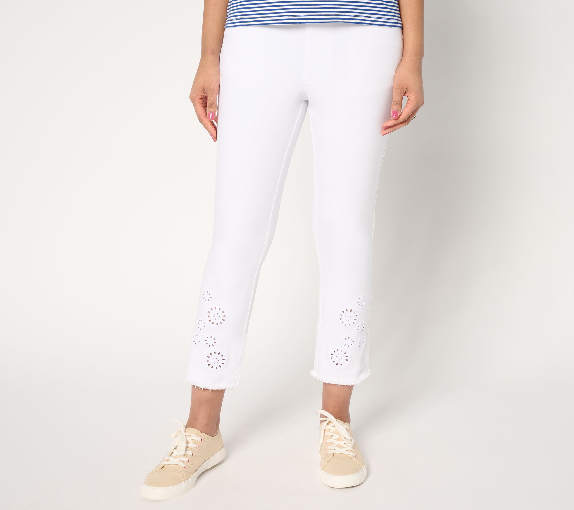 "As Is" Belle by Kim Gravel Pet TripleLuxe Twill Eyelet Crop Jeans