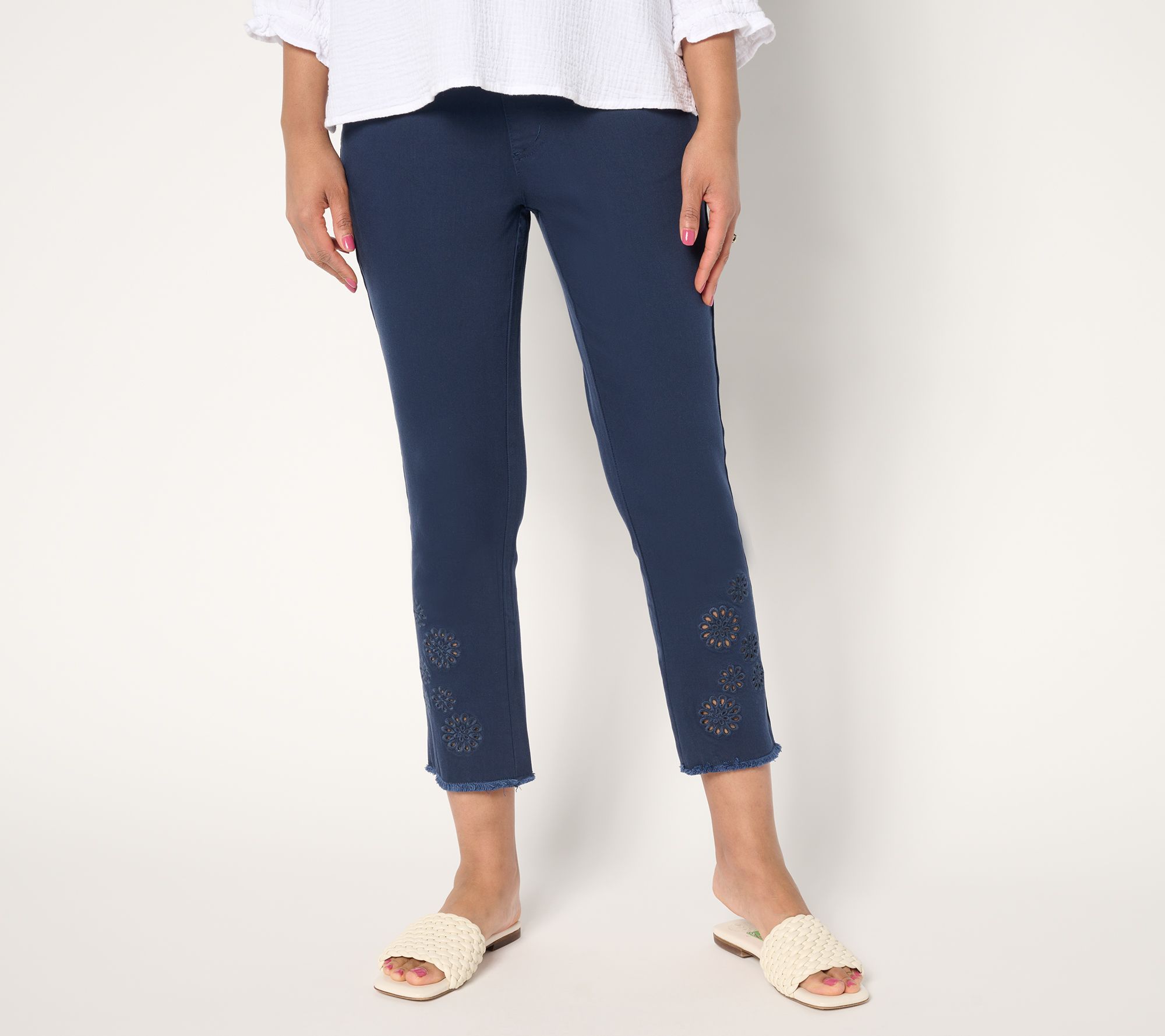"As Is" Belle by Kim Gravel Pet TripleLuxe Twill Eyelet Crop Jeans