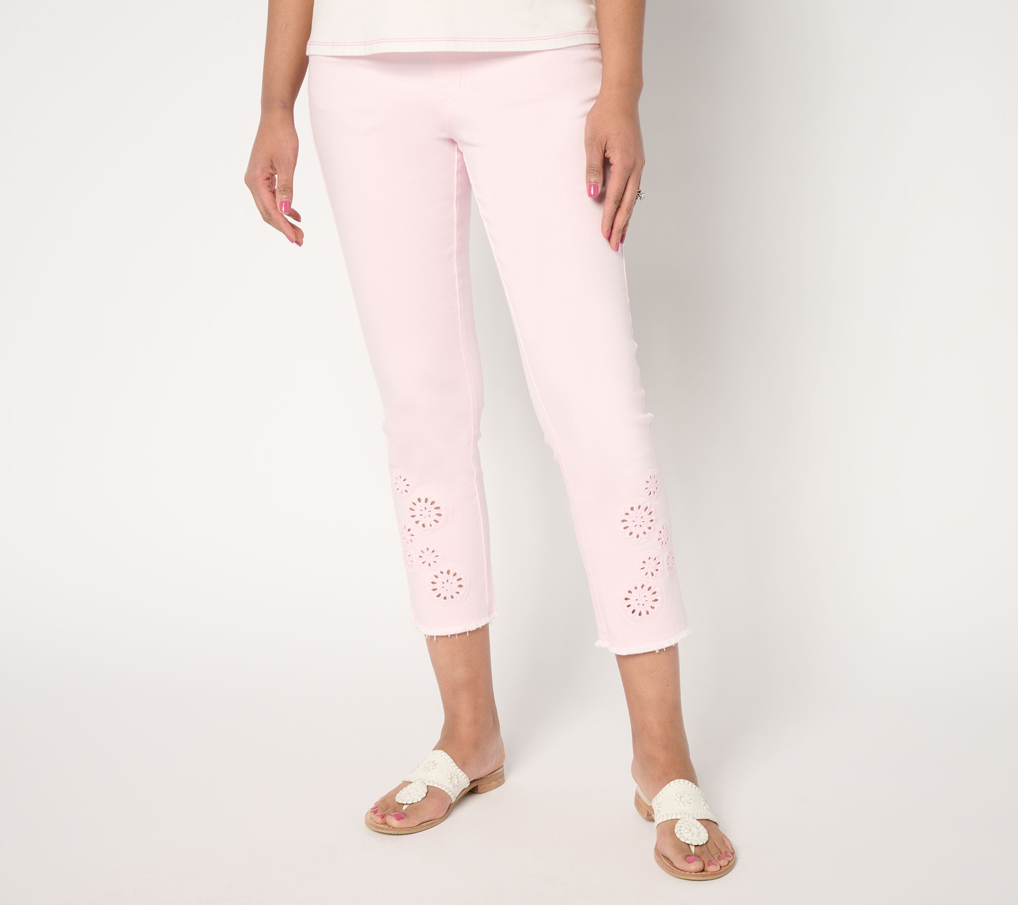 "As Is" Belle by Kim Gravel Pet TripleLuxe Twill Eyelet Crop Jeans