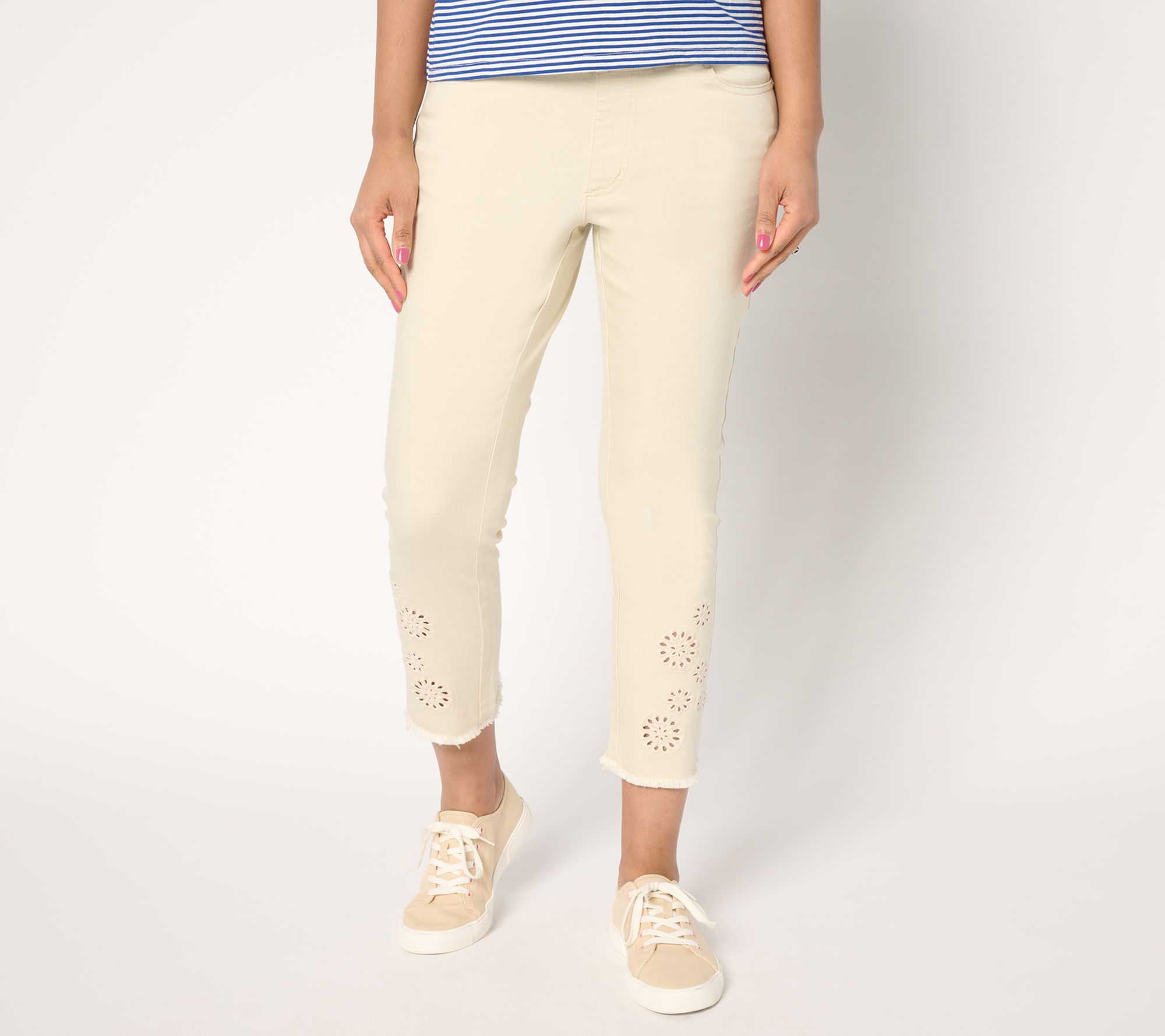 "As Is" Belle by Kim Gravel Pet TripleLuxe Twill Eyelet Crop Jeans