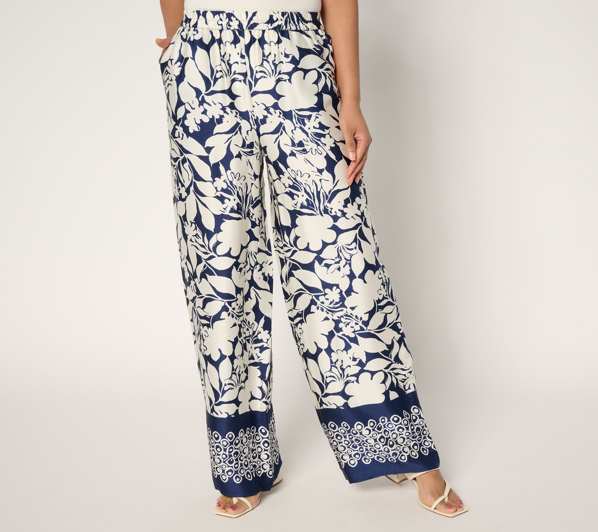 "As Is" Dennis Basso Petite Woven Printed Pants with Border
