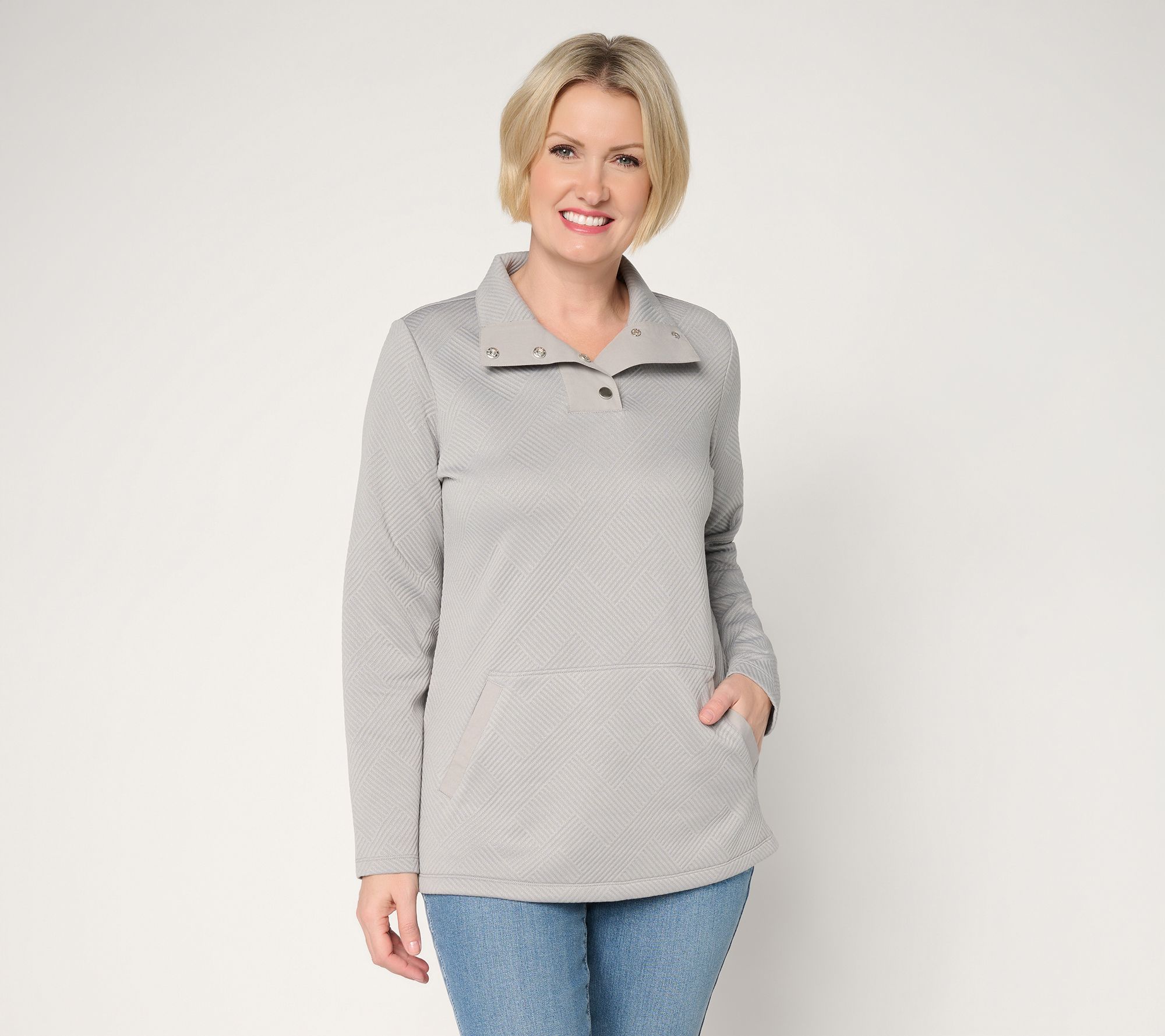 Denim & Co. Active Petite Jacquard Quarter Snap Tunic