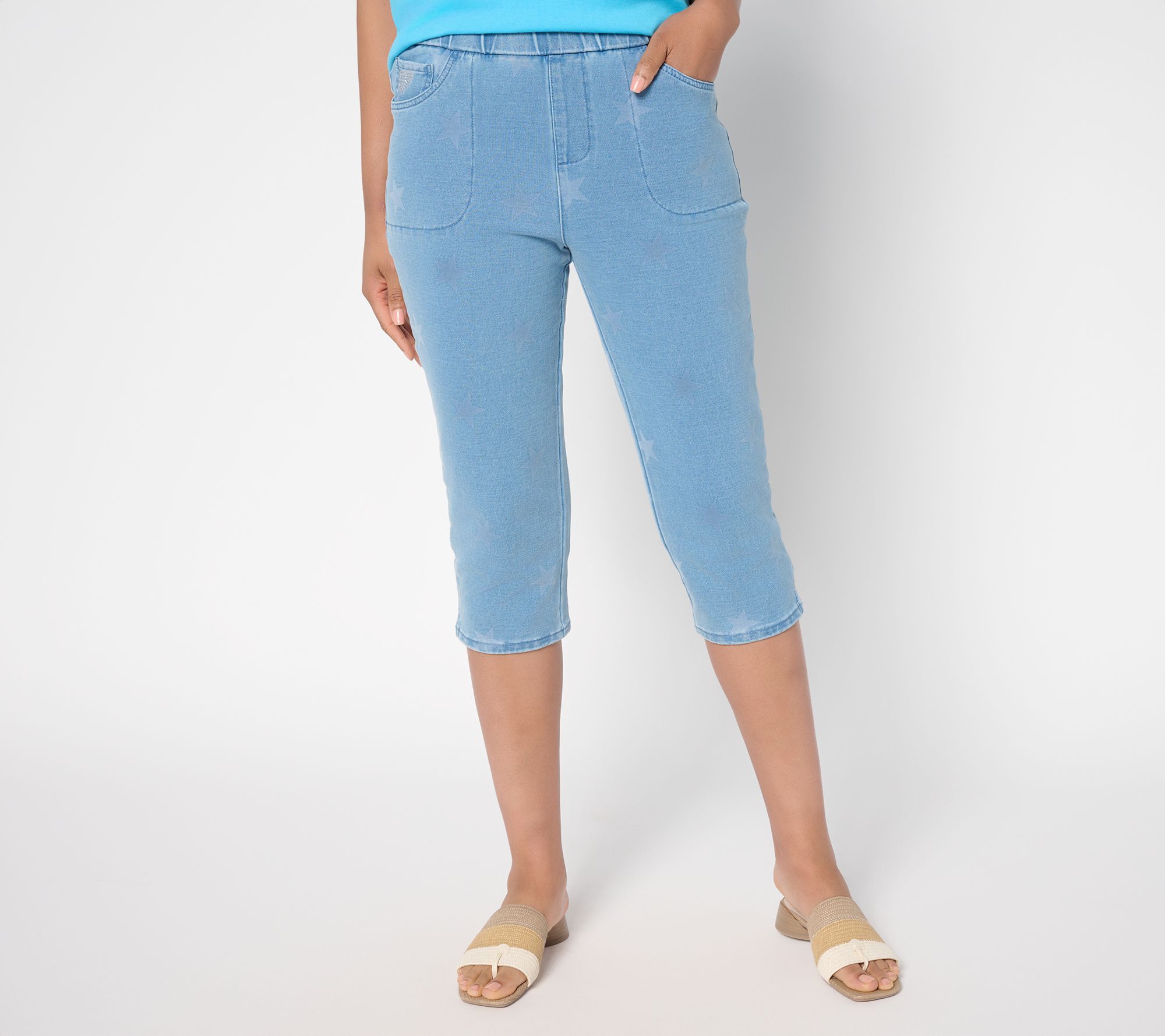 "As Is" Quacker Factory DreamJeannes Star Spangled 19" Capri Pant
