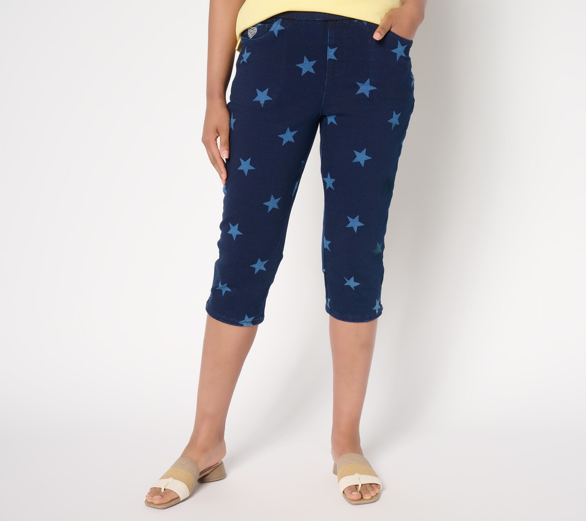 "As Is" Quacker Factory DreamJeannes Star Spangled 19" Capri Pant