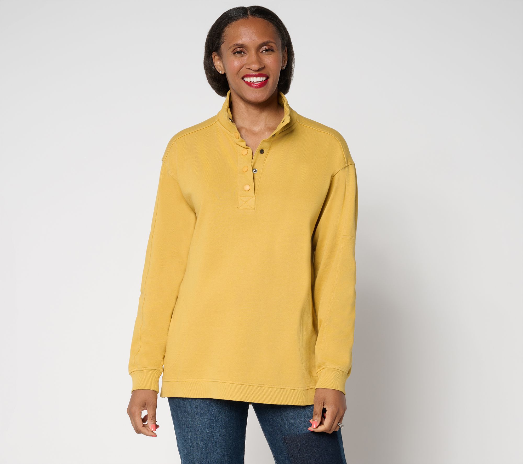 "As Is" LOGO by Lori Goldstein Long Sleeve French Terry Henley Top
