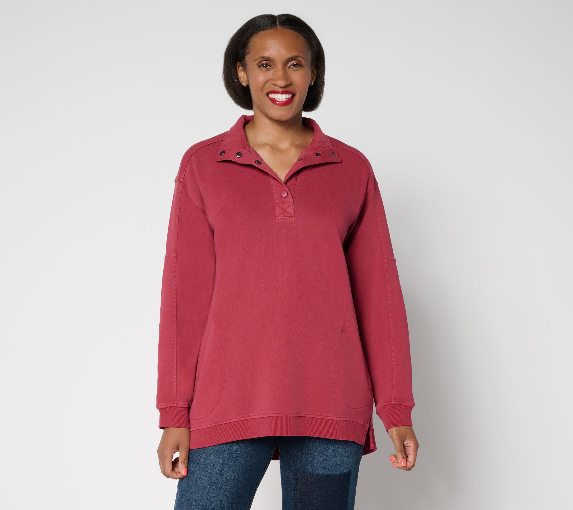 "As Is" LOGO by Lori Goldstein Long Sleeve French Terry Henley Top