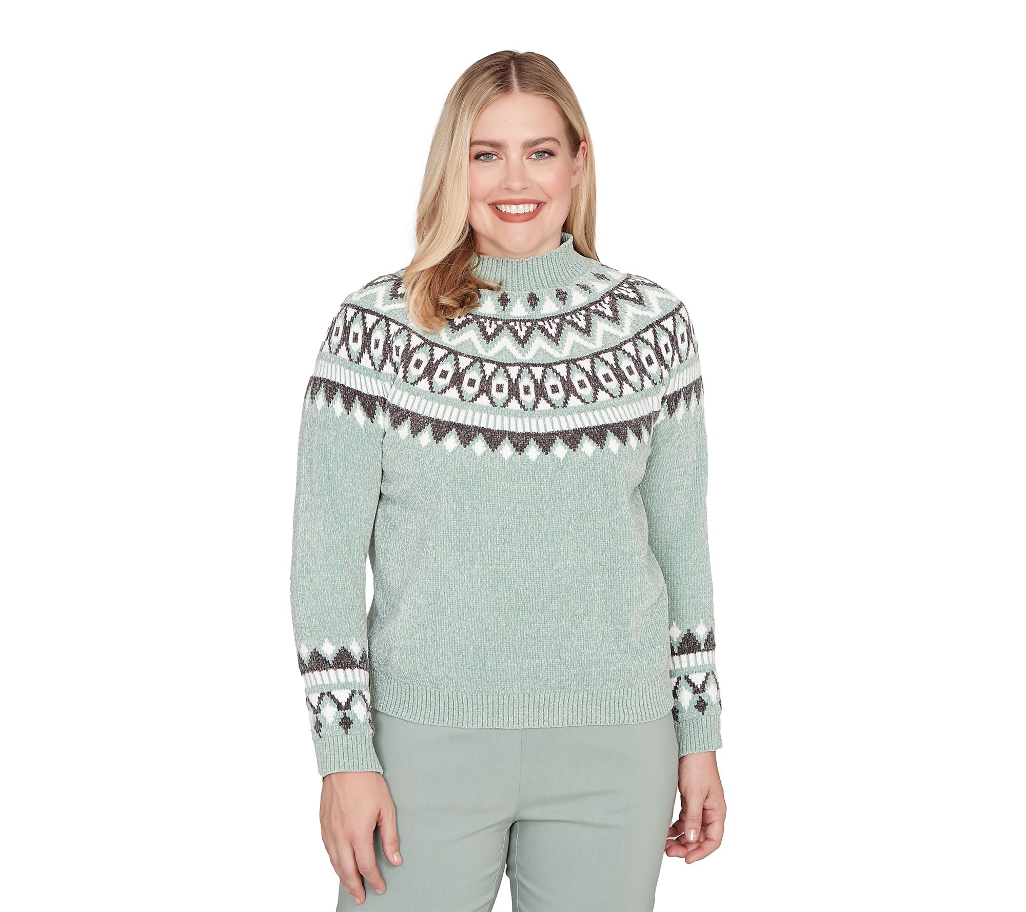  Alfred Dunner Fair Isle Pattern Chenille Sweater