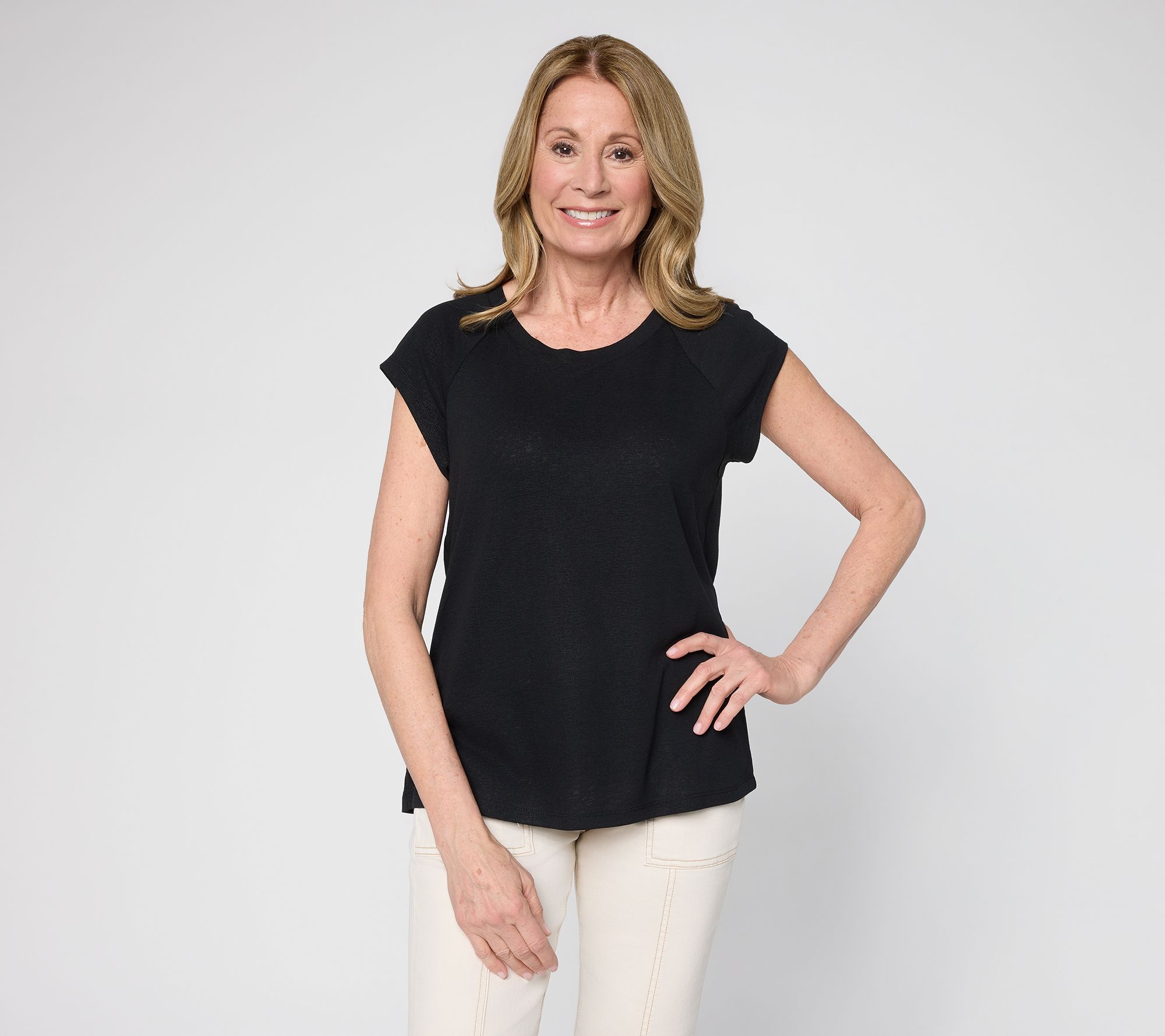 Dennis Basso Foil Print Top with Raglan Sleeves