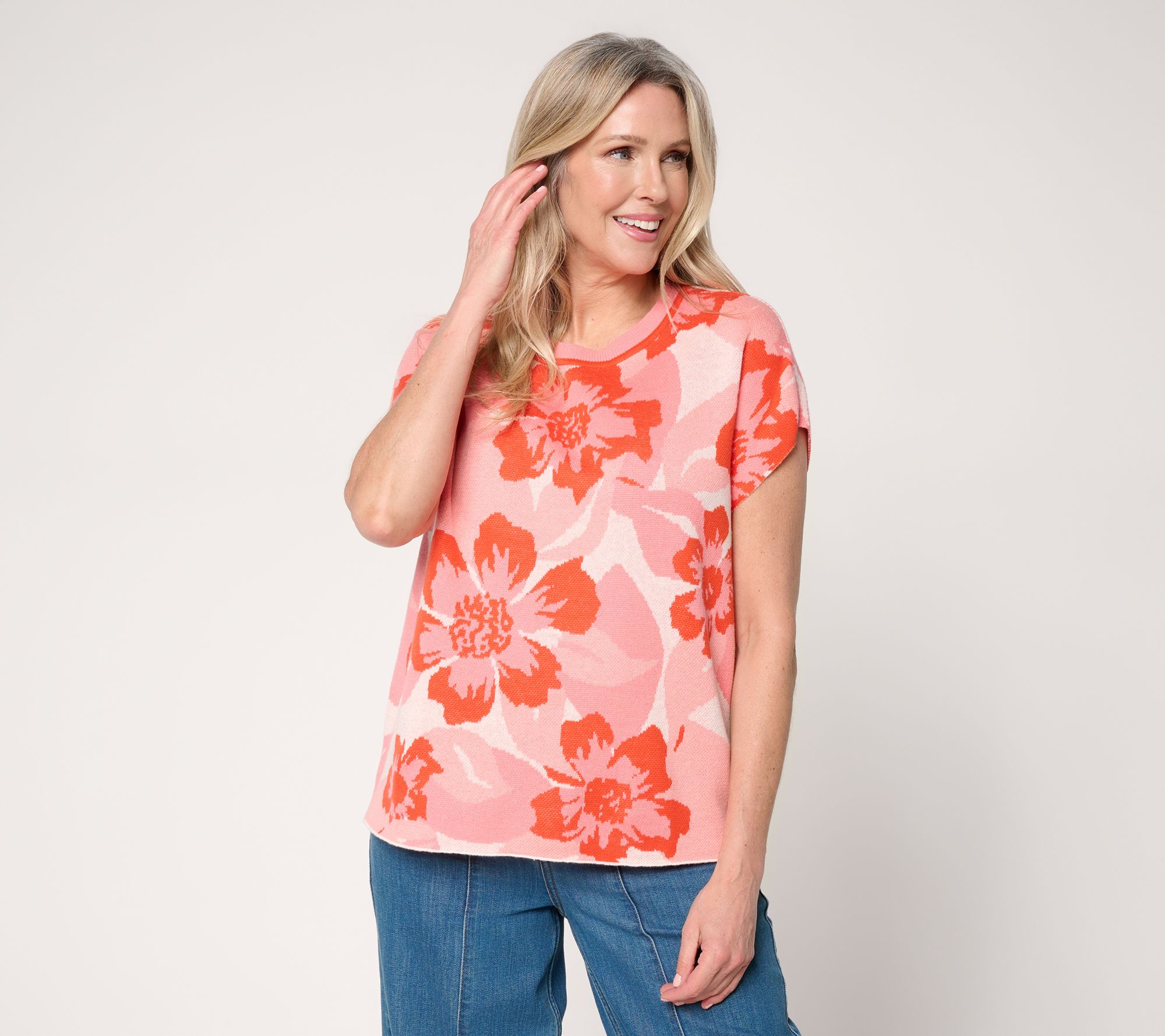 AnyBody Extended Shoulder Floral Intarsia Sweater