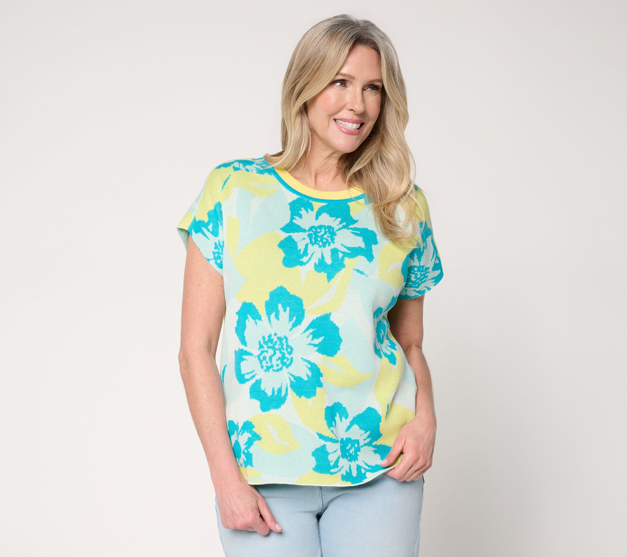 AnyBody Extended Shoulder Floral Intarsia Sweater