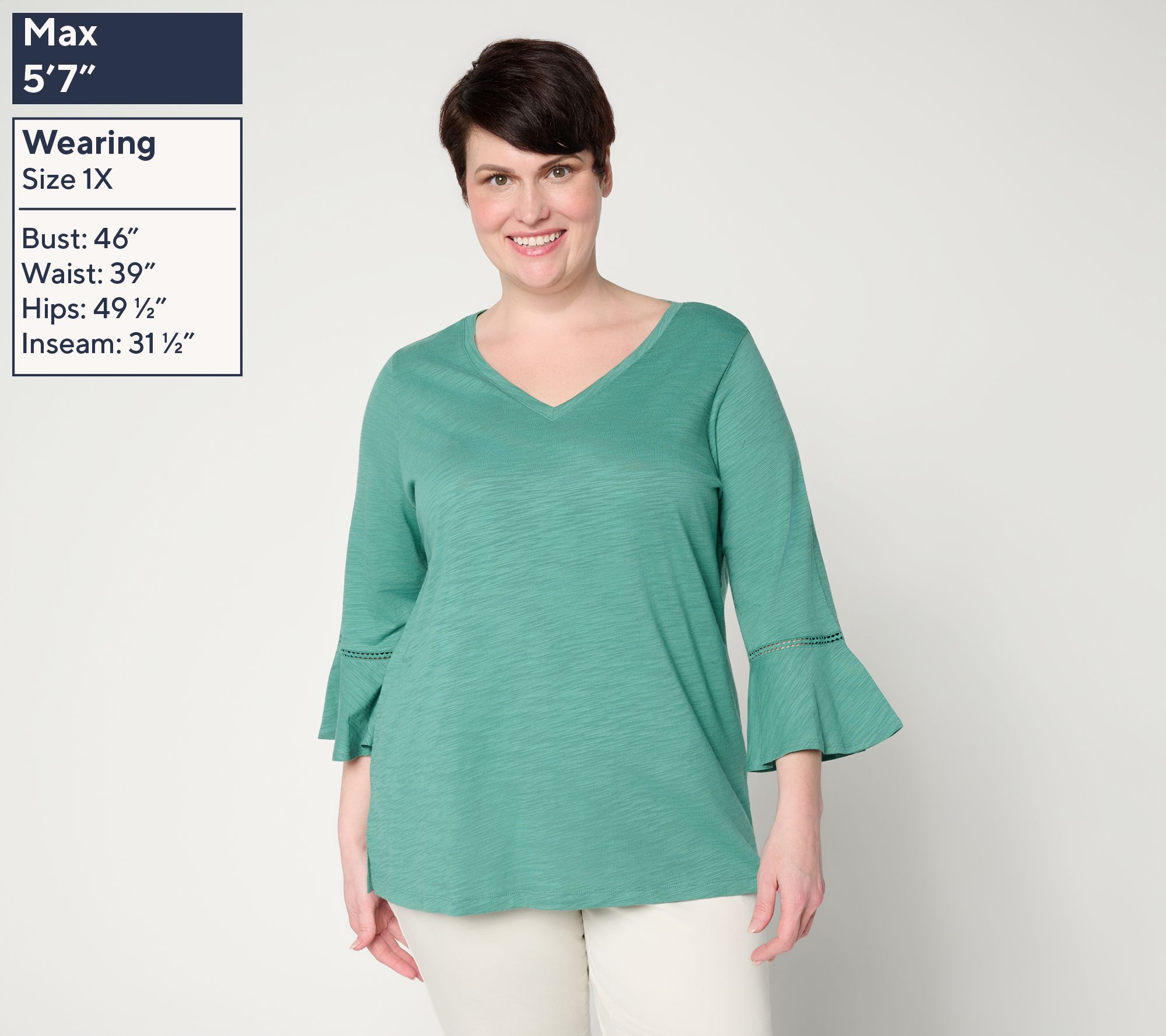 Belle by Kim Gravel Slub Knit Flutter Sleeve V Neck Top | QVC