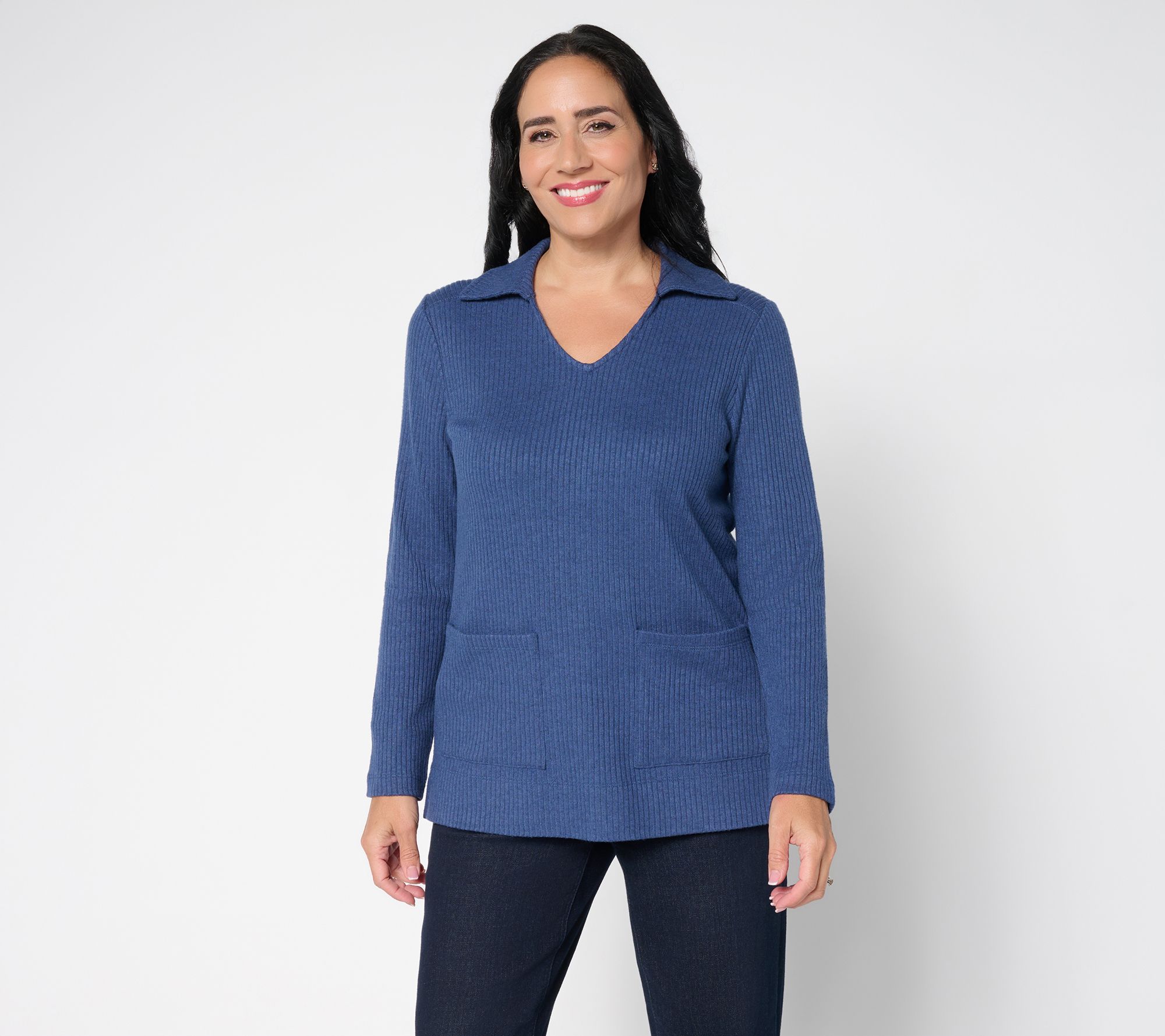 "As Is" Susan Graver Lifestyle Reg Rib Knit Tunic w/ Collar