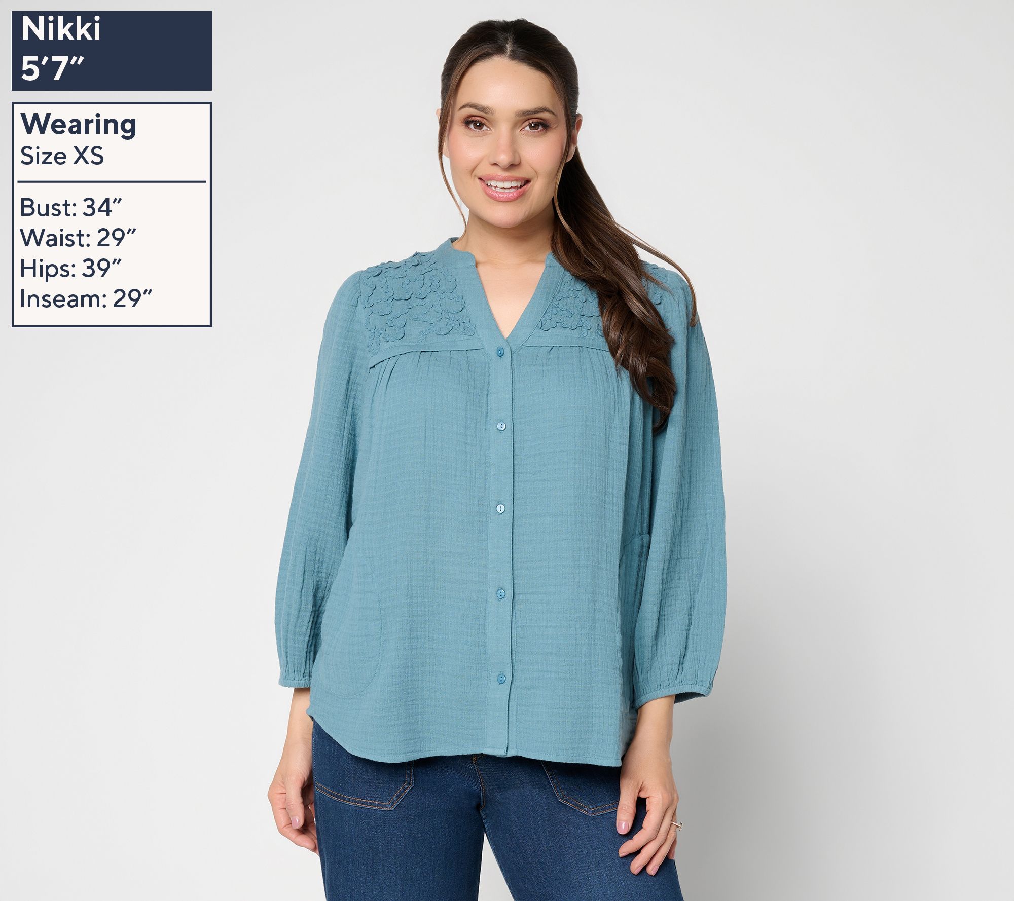 LOGO by Lori Goldstein 100% Cotton Button Front Woven Blouse - QVC.com