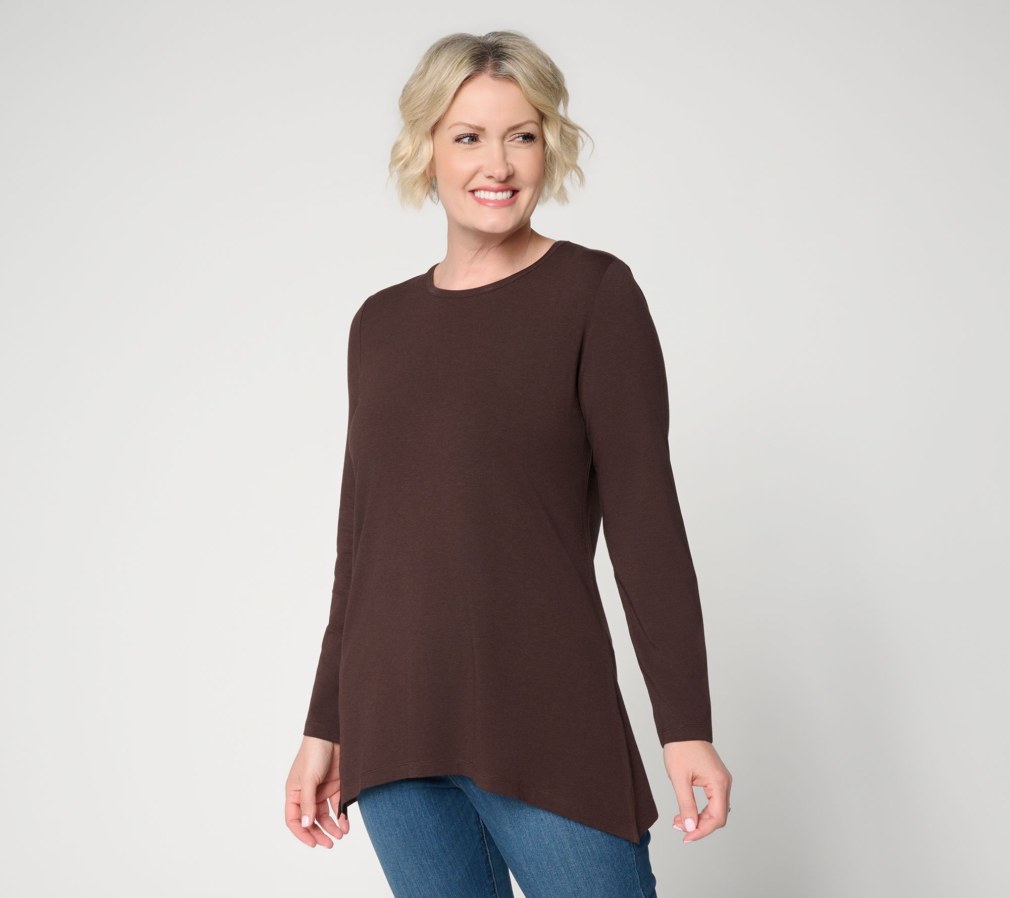Denim & Co. Essentials Regular So Soft Shark Bite Hem Tunic