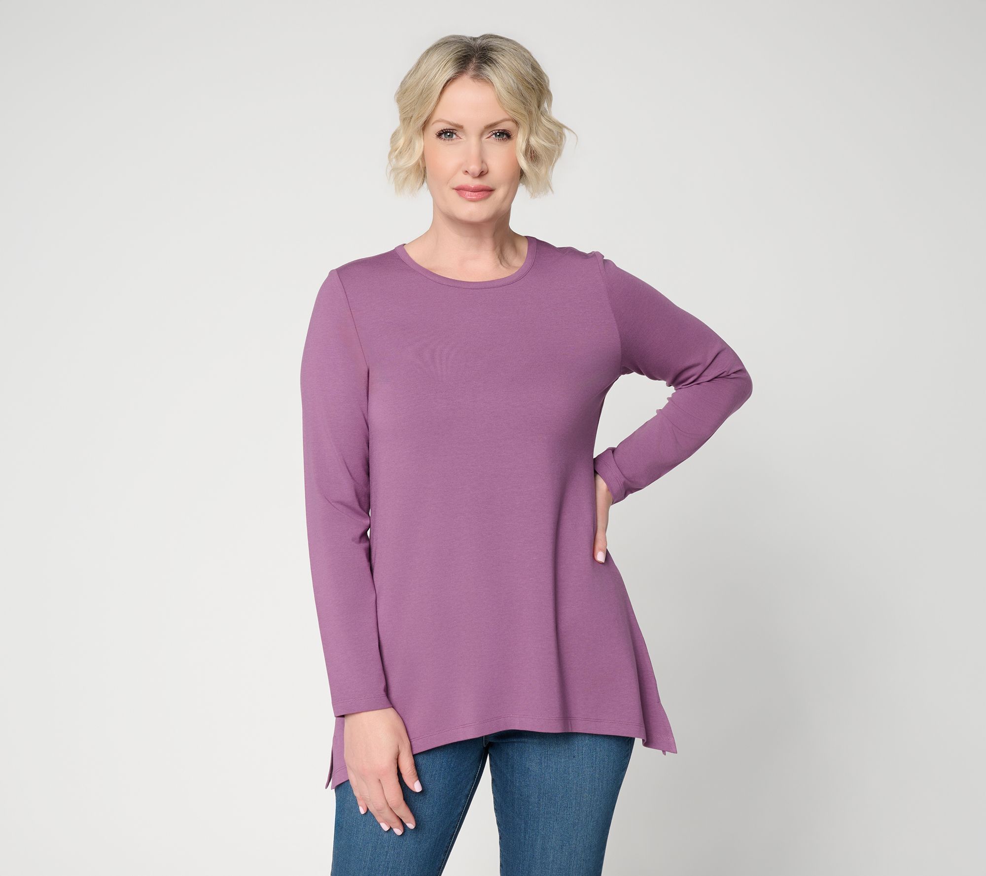 Denim & Co. Essentials Regular So Soft Shark Bite Hem Tunic