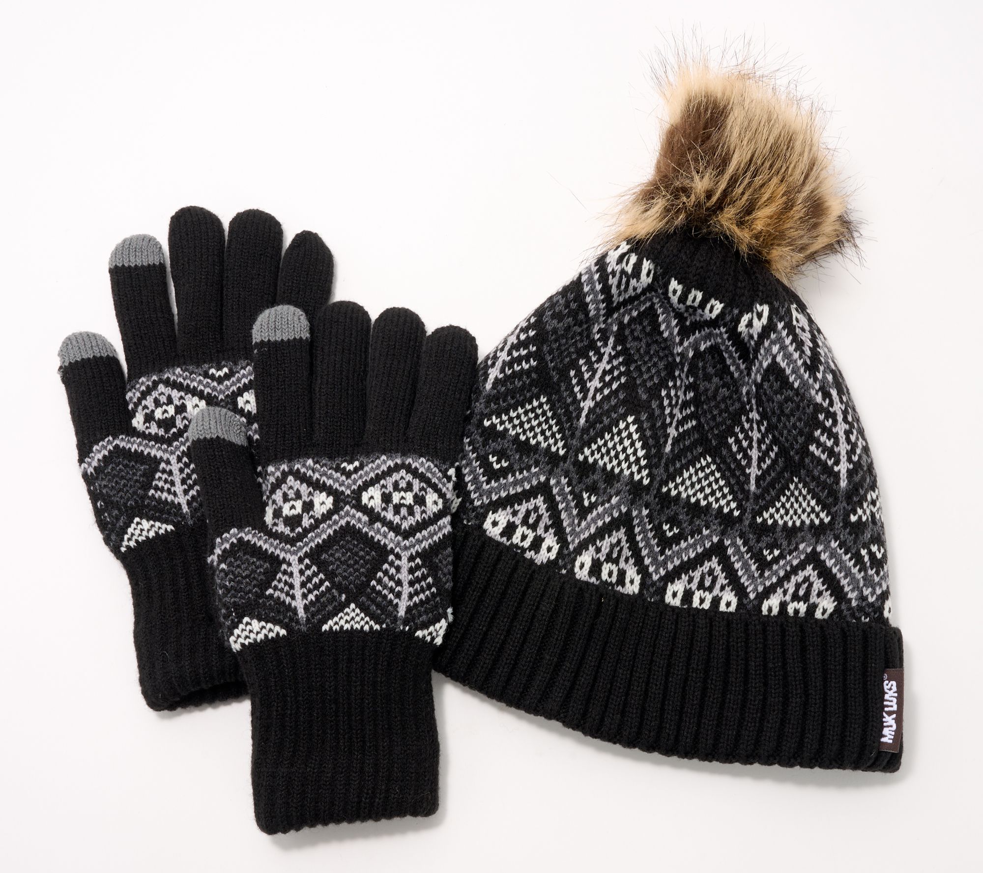 "As Is" MUK LUKS Heat Retaining Fair Isle Hat& Touch Screen Gloves