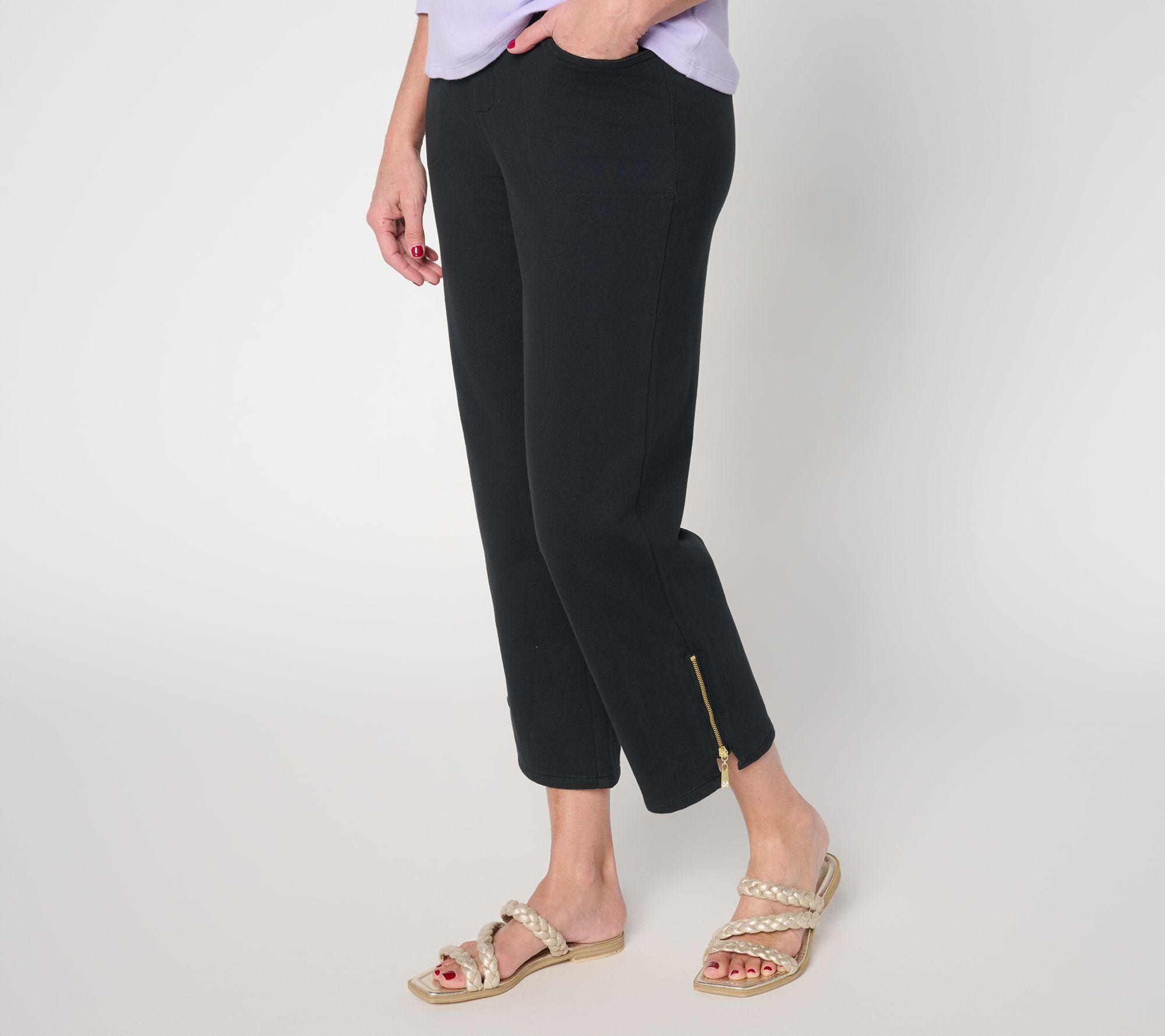 "As Is" Quacker Factory Short DreamJeannes Glam Zipper Ankle Pant