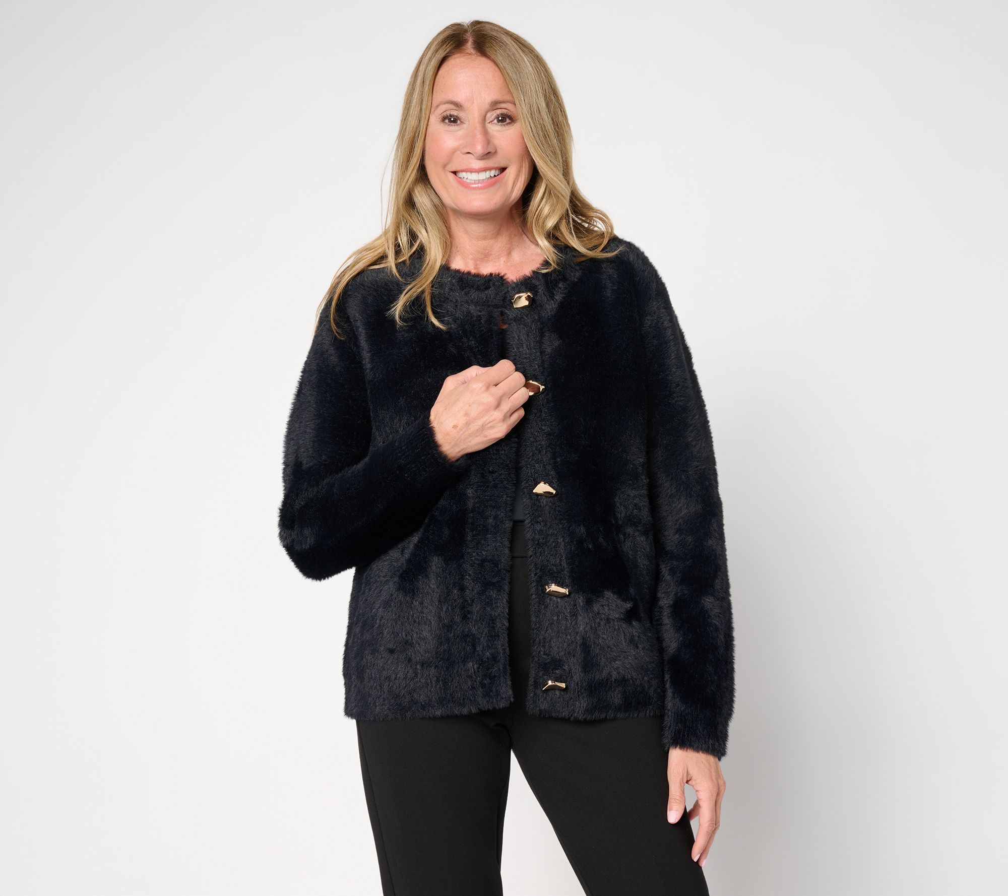"As Is" Dennis Basso Knitted Faux Mink Cardigan