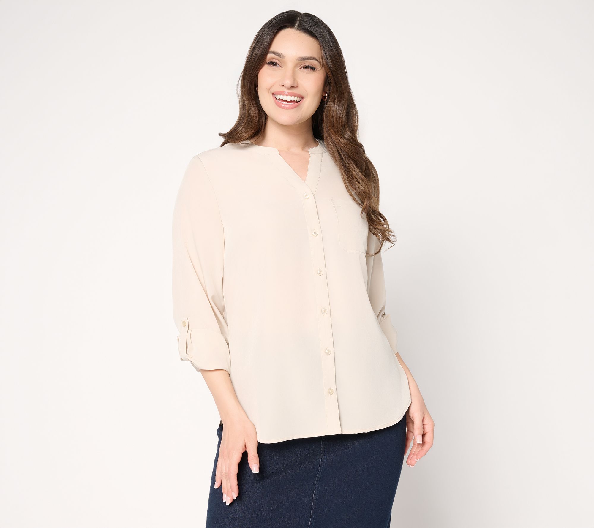 "As Is" Denim & Co. Essentials Utility Button Front Shirt