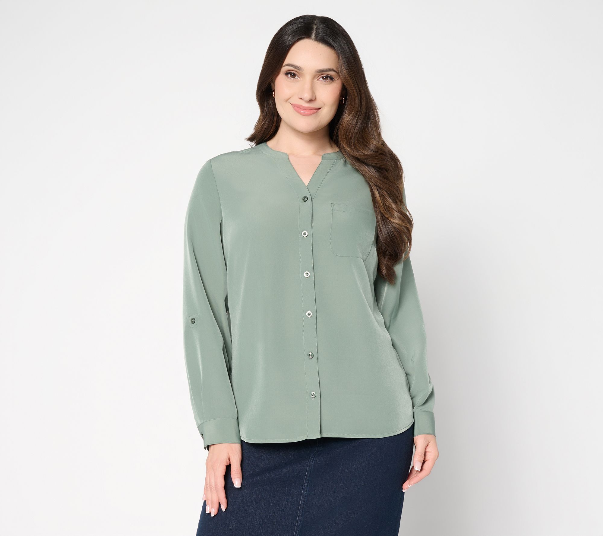 "As Is" Denim & Co. Essentials Utility Button Front Shirt