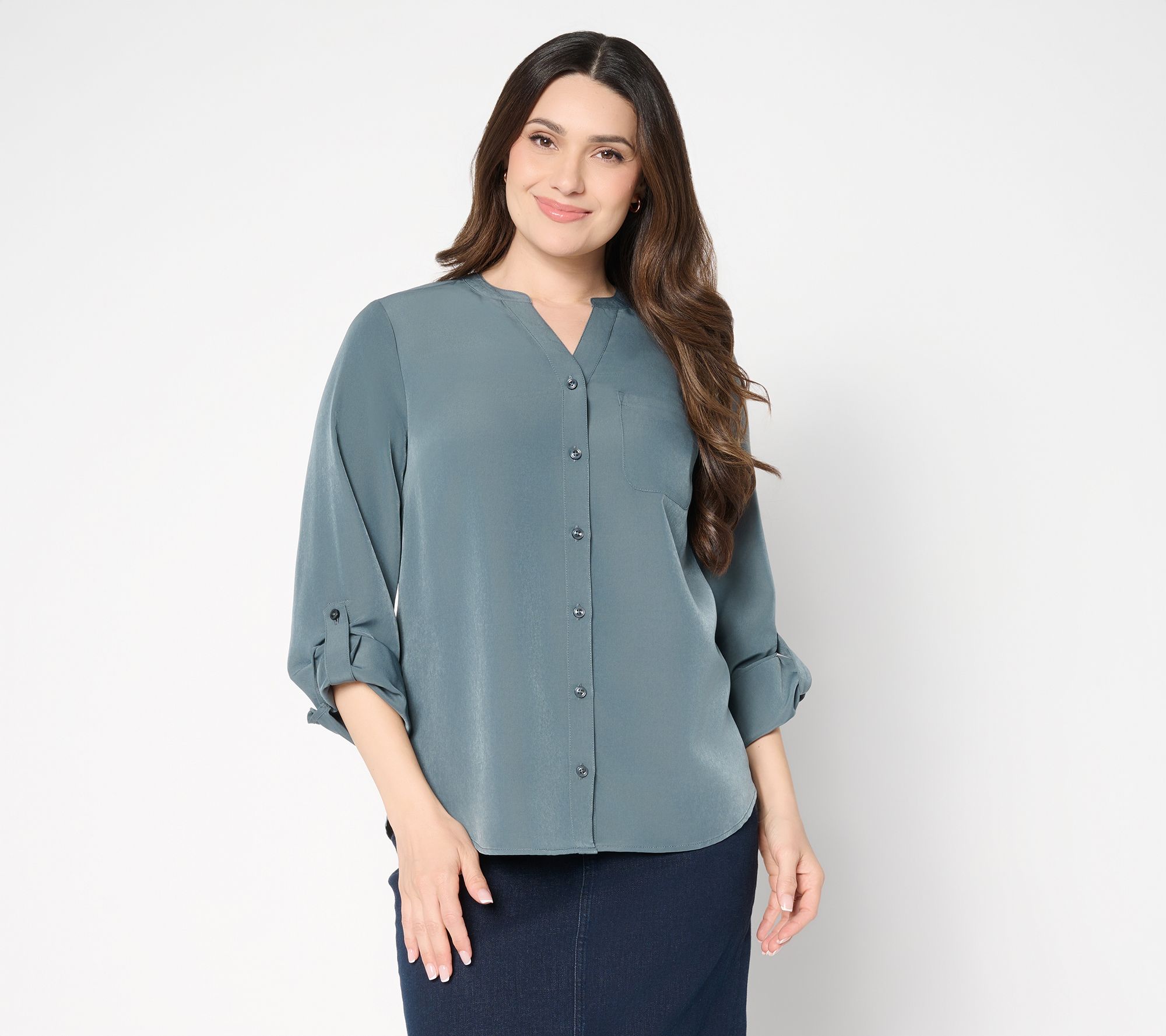 "As Is" Denim & Co. Essentials Utility Button Front Shirt