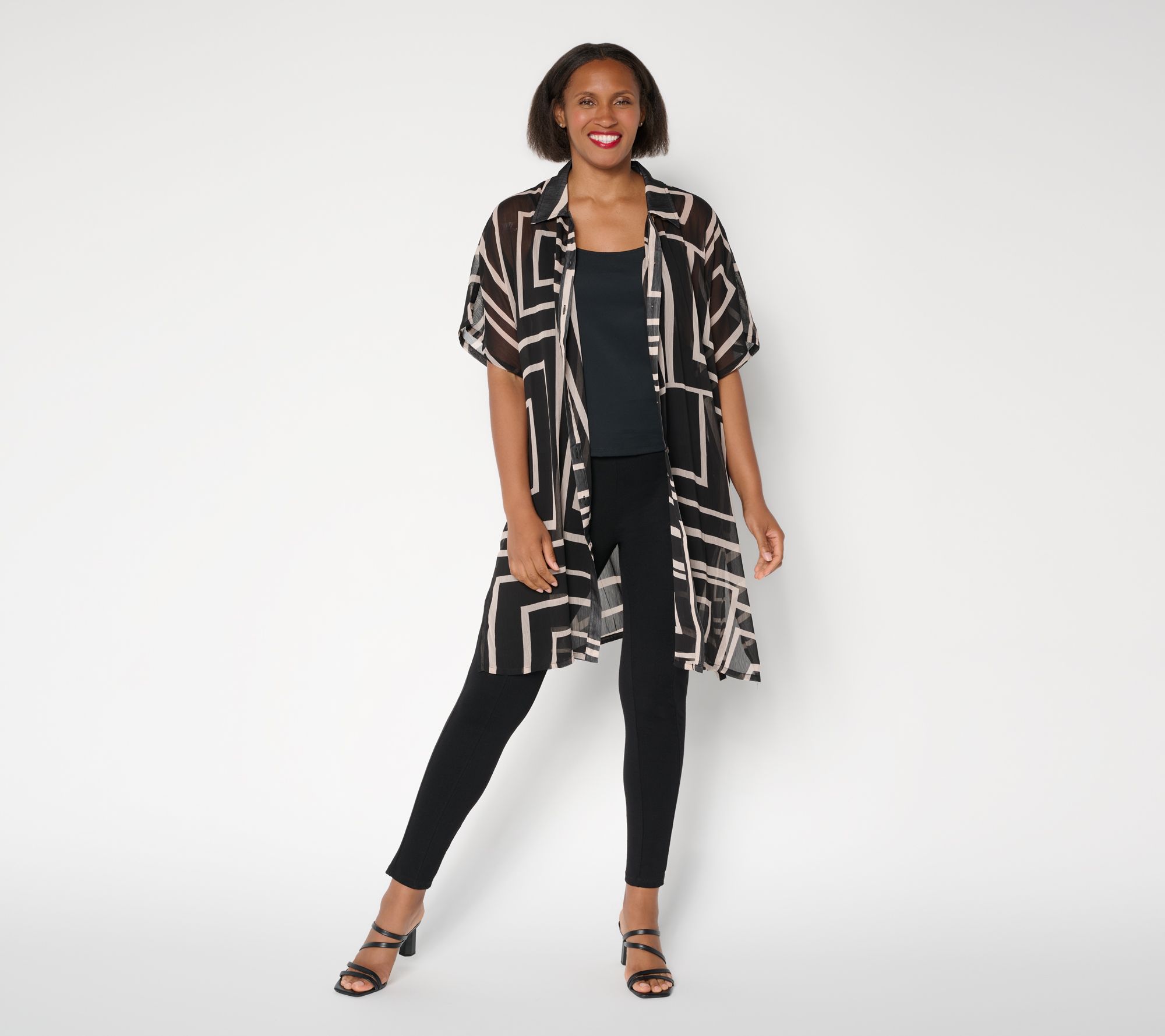 Dennis Basso Printed Duster with Elbow Sleeves