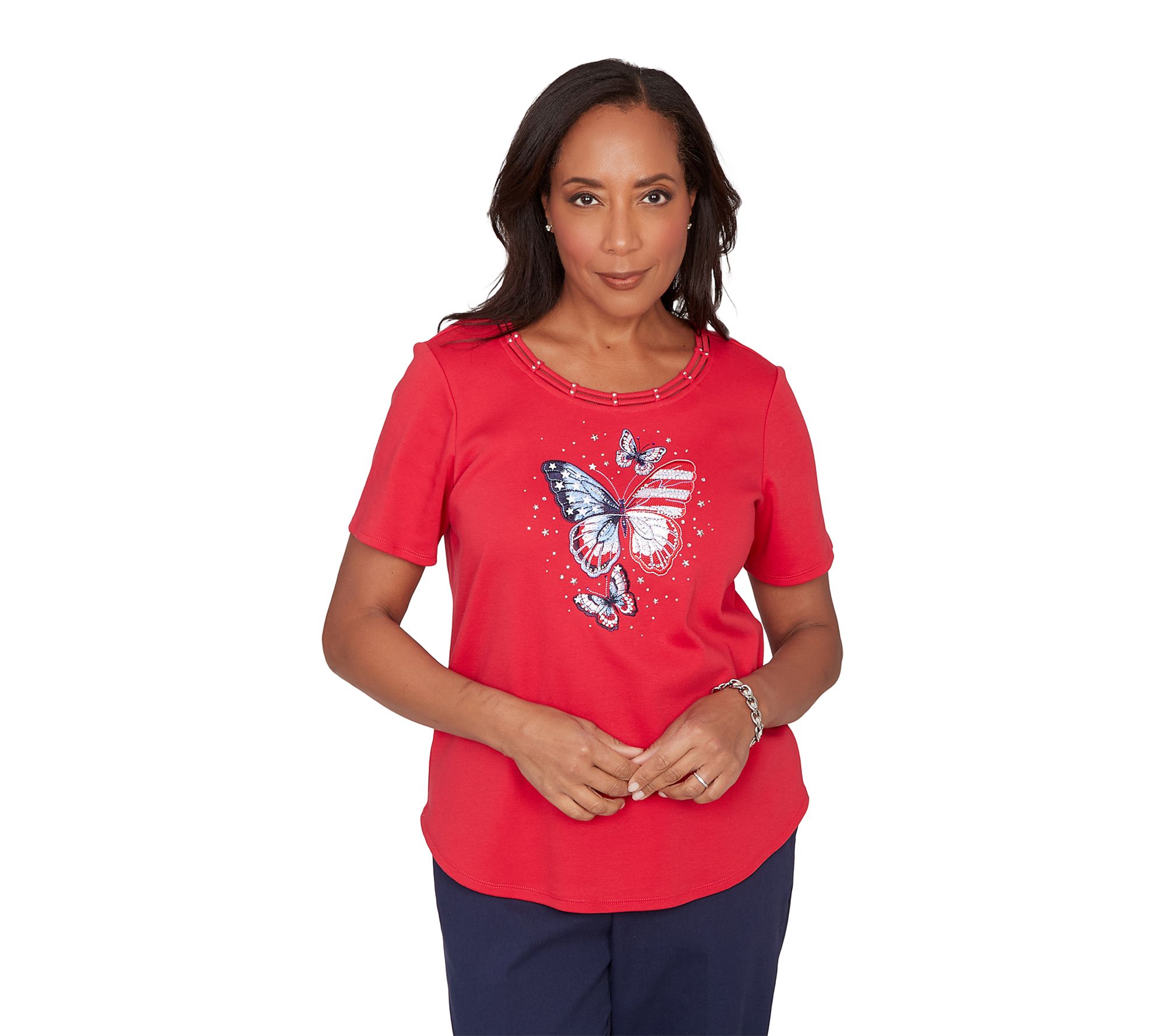 Alfred Dunner Women's Sparkling Americana Butterfly Tee