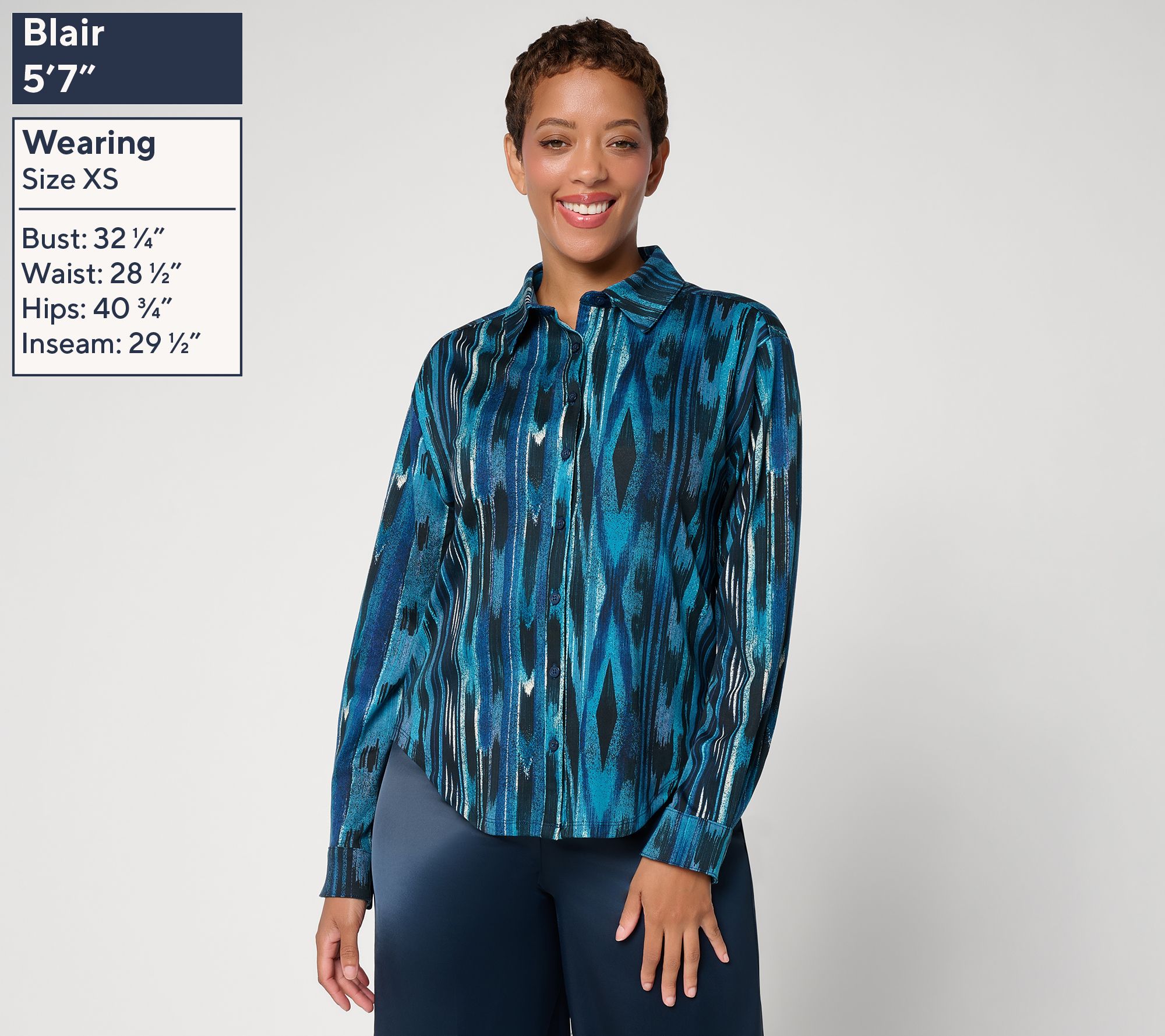 CARLA 撥水 2way silky over shirt Carla Rockmore Collection Printed Silky Interlock Shirt | QVC