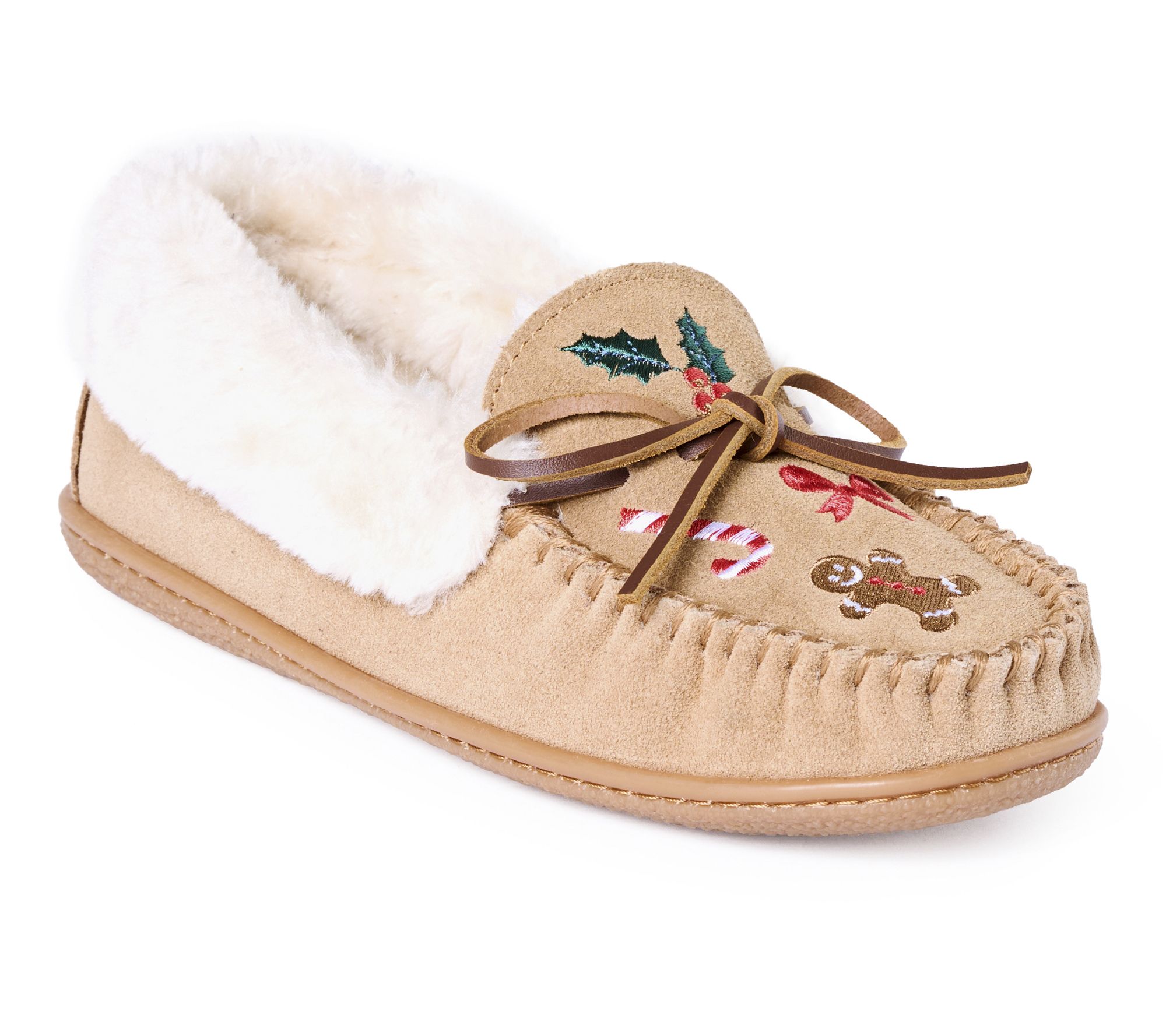 Minnetonka Women's Camp Collar Holiday Embroidered Slippers