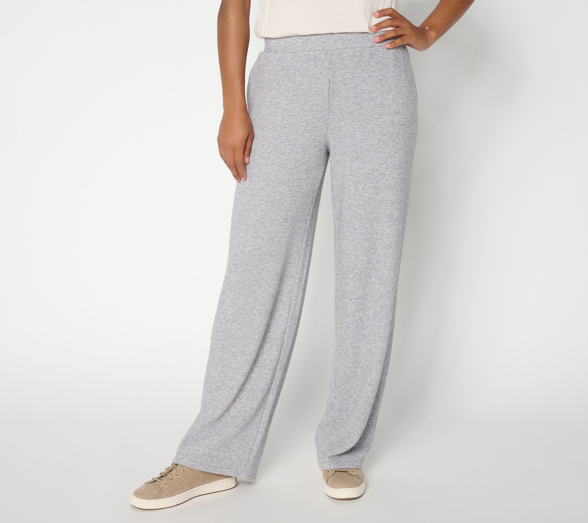  Susan Graver Weekend Sweater Rib Knit Wide Leg Pants - A744324