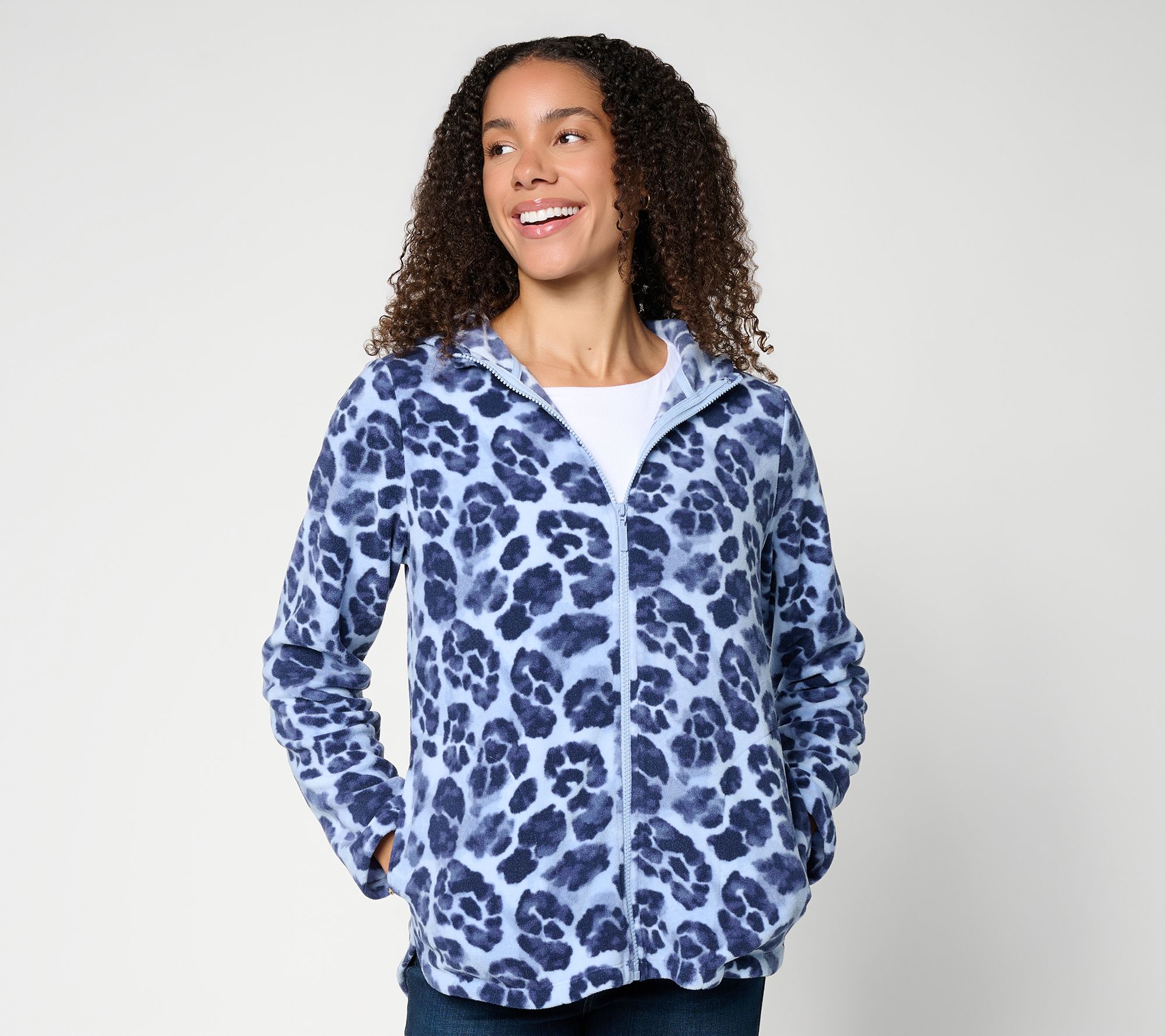 Denim & Co. Active Printed Fleece Zip-Front Hooded Jacket