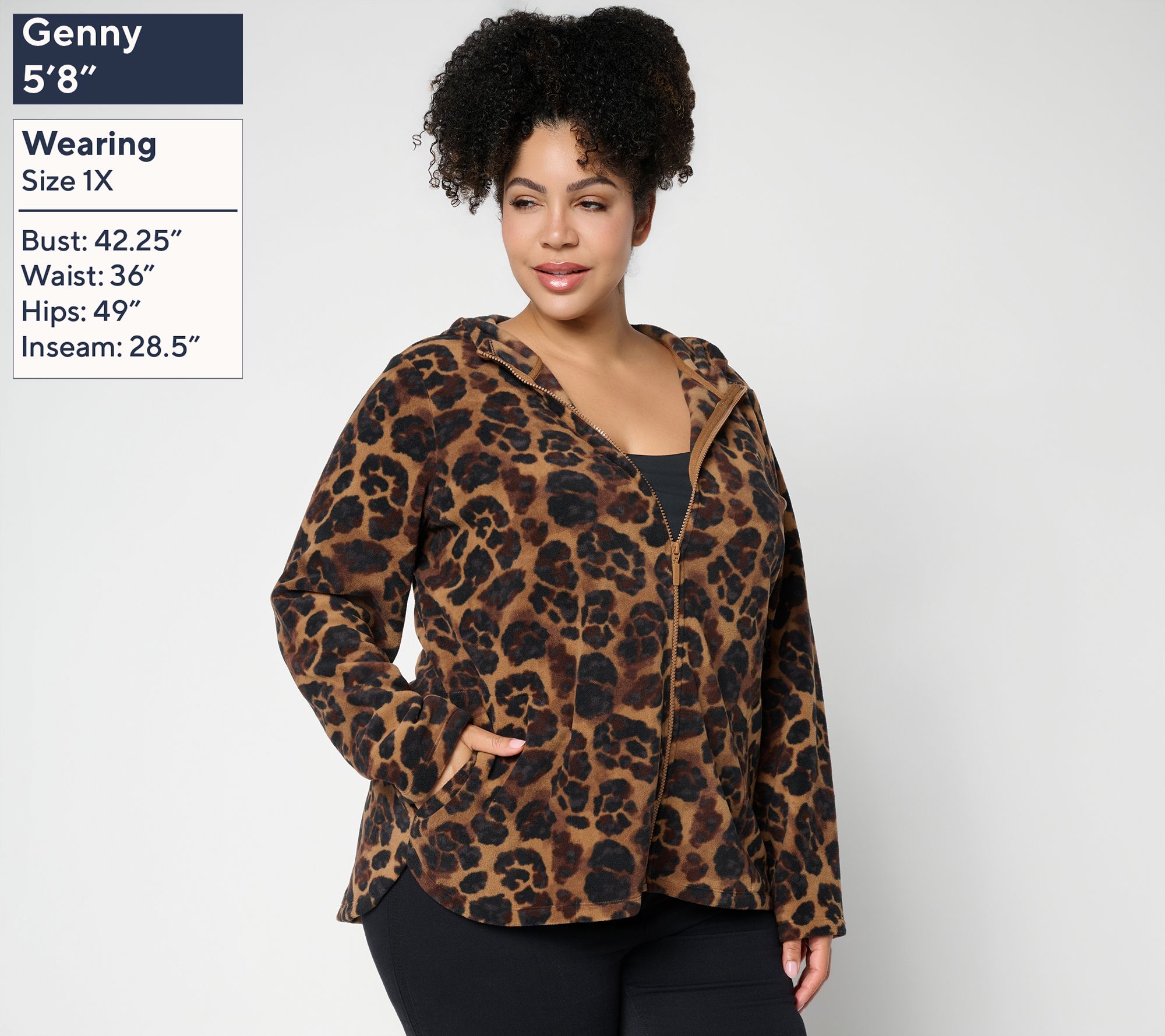ジャケット・アウター chai Denim & Co. Active Printed Fleece Zip-Front Hooded Jacket | QVC