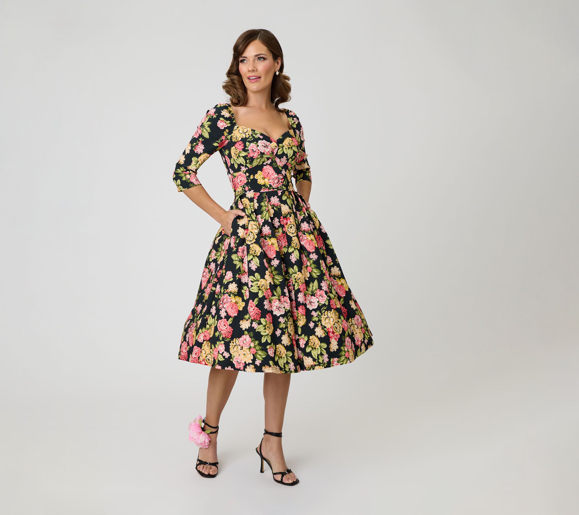 Unique Vintage Black Floral Lamar Swing Dress