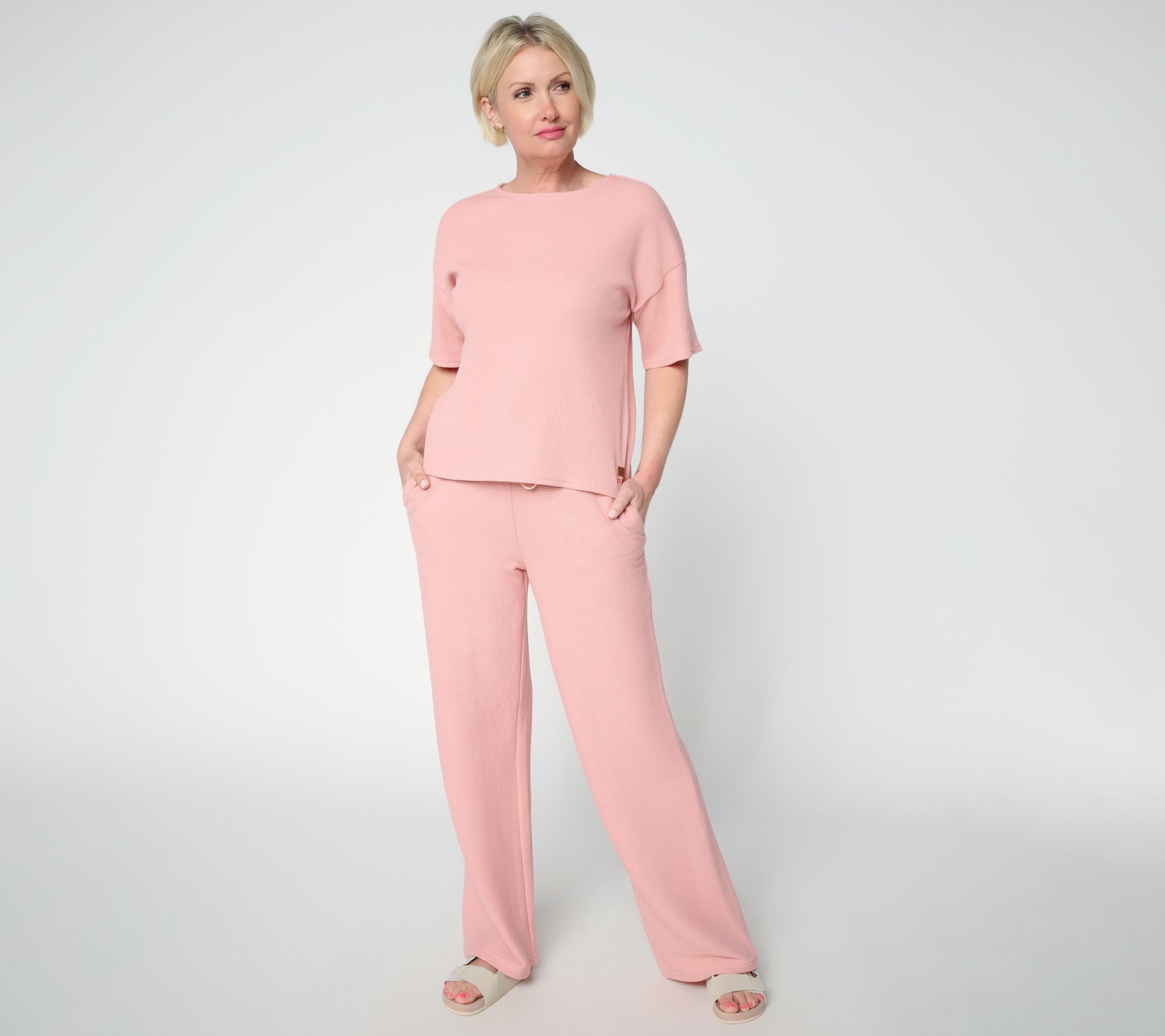  "As Is" Peace Love World Reg Honeycomb Knit Top and Pant Set