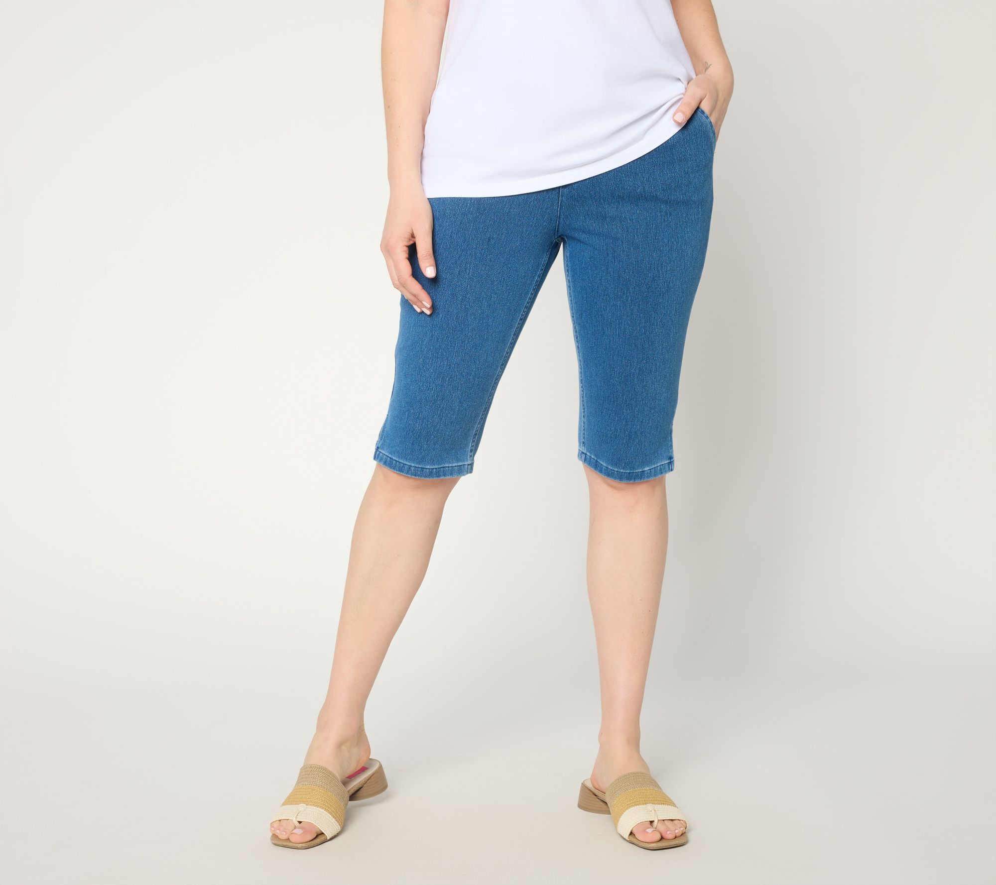 "As Is" Denim & Co. Comfy Knit Regular Air Slim Leg Bermuda Shorts