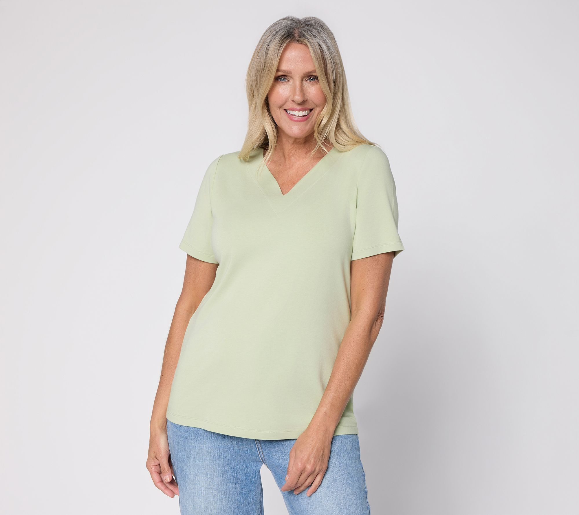 "As Is" Denim & Co. Essentials So Soft Jersey Top with Sweetheart Neck