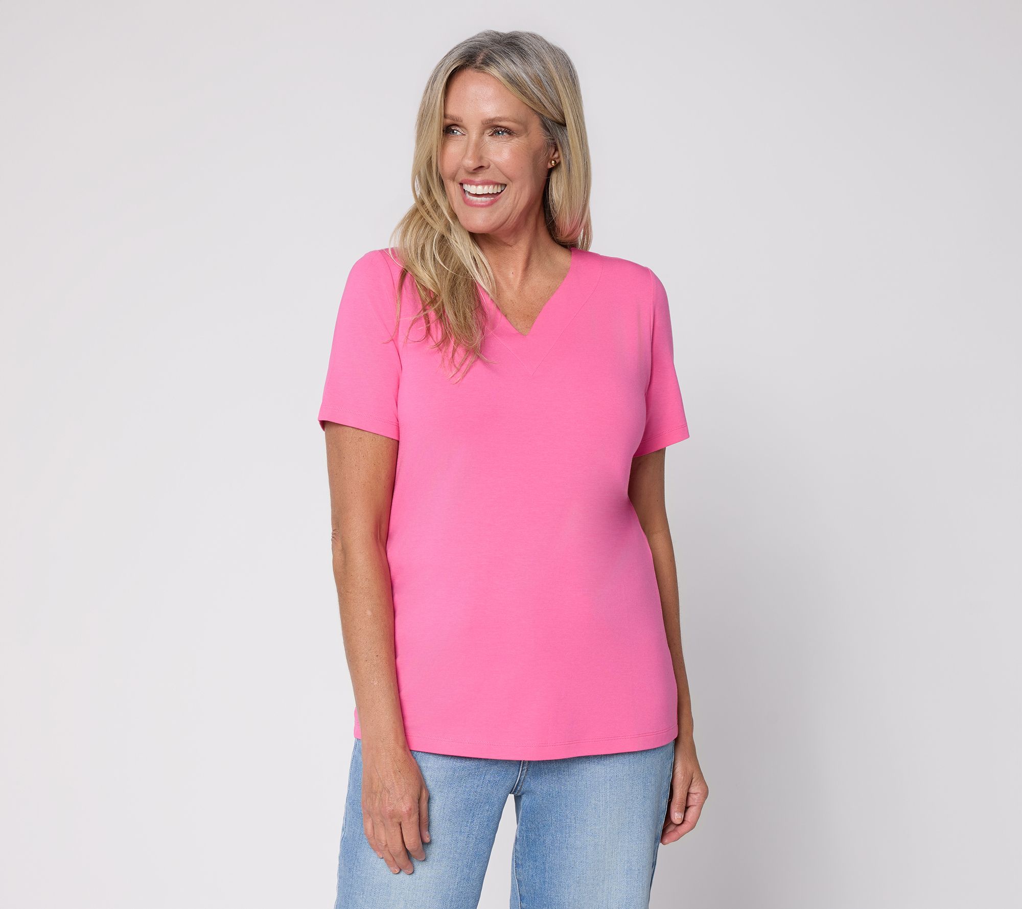 "As Is" Denim & Co. Essentials So Soft Jersey Top with Sweetheart Neck