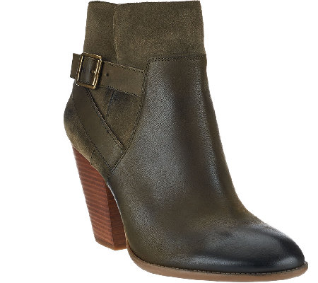 Sole Society Leather Stacked Heel Ankle Boots - Hollie - Page 1 — QVC.com
