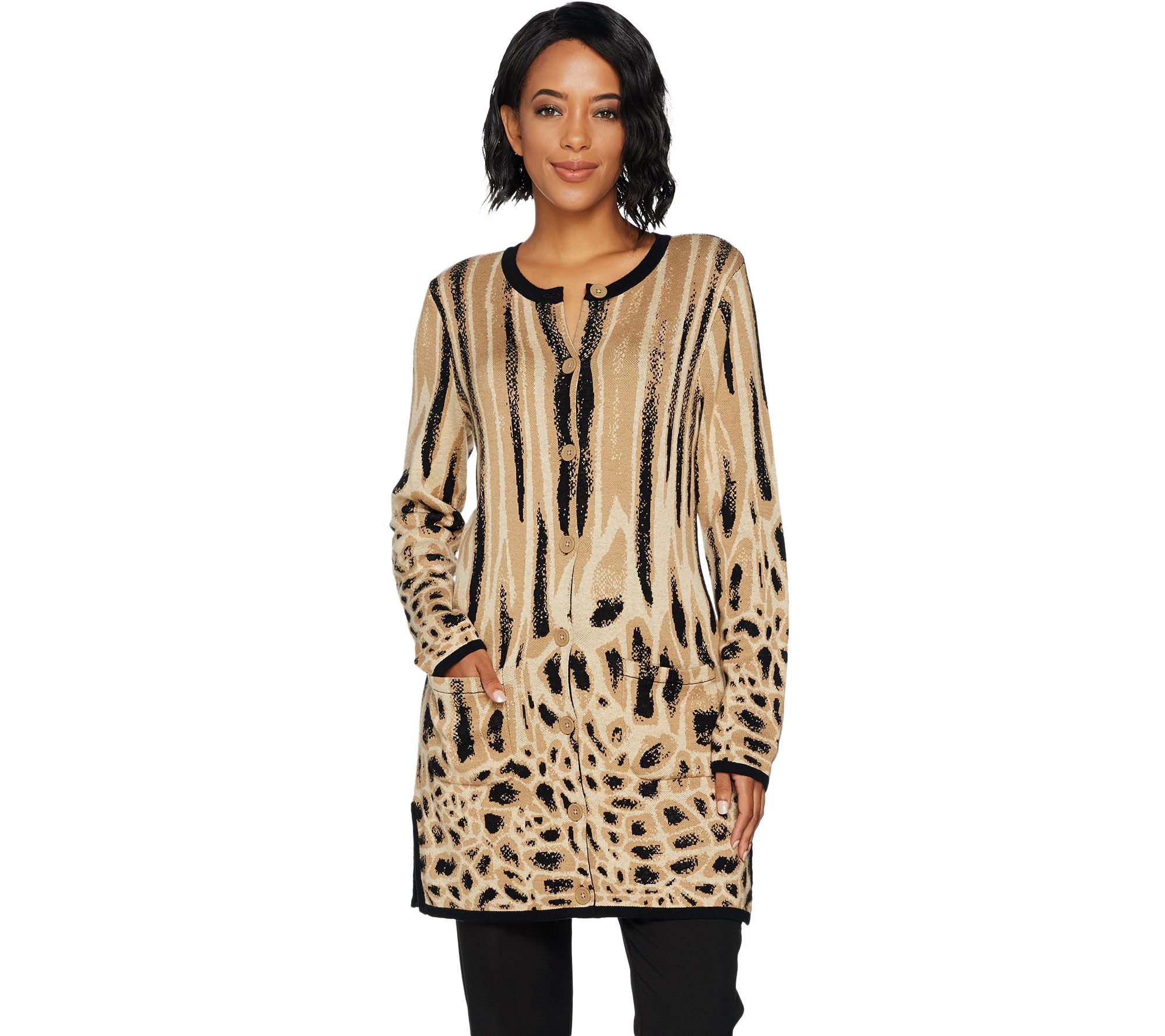 Isaac Mizrahi Live! Engineered Animal Jacquard Cardigan - QVC.com