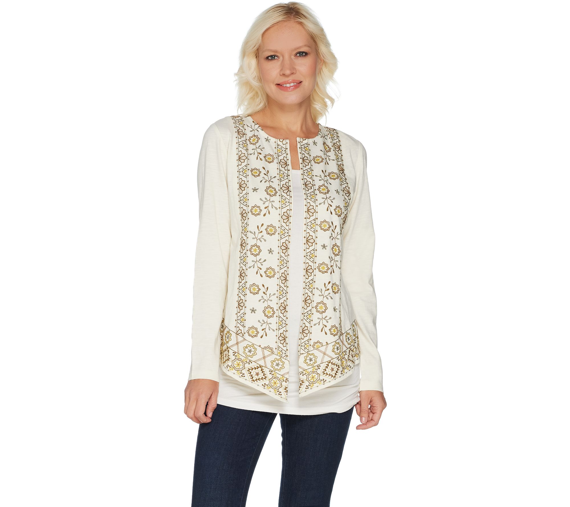 LOGO Lavish by Lori Goldstein Cotton Slub Embro - A299625