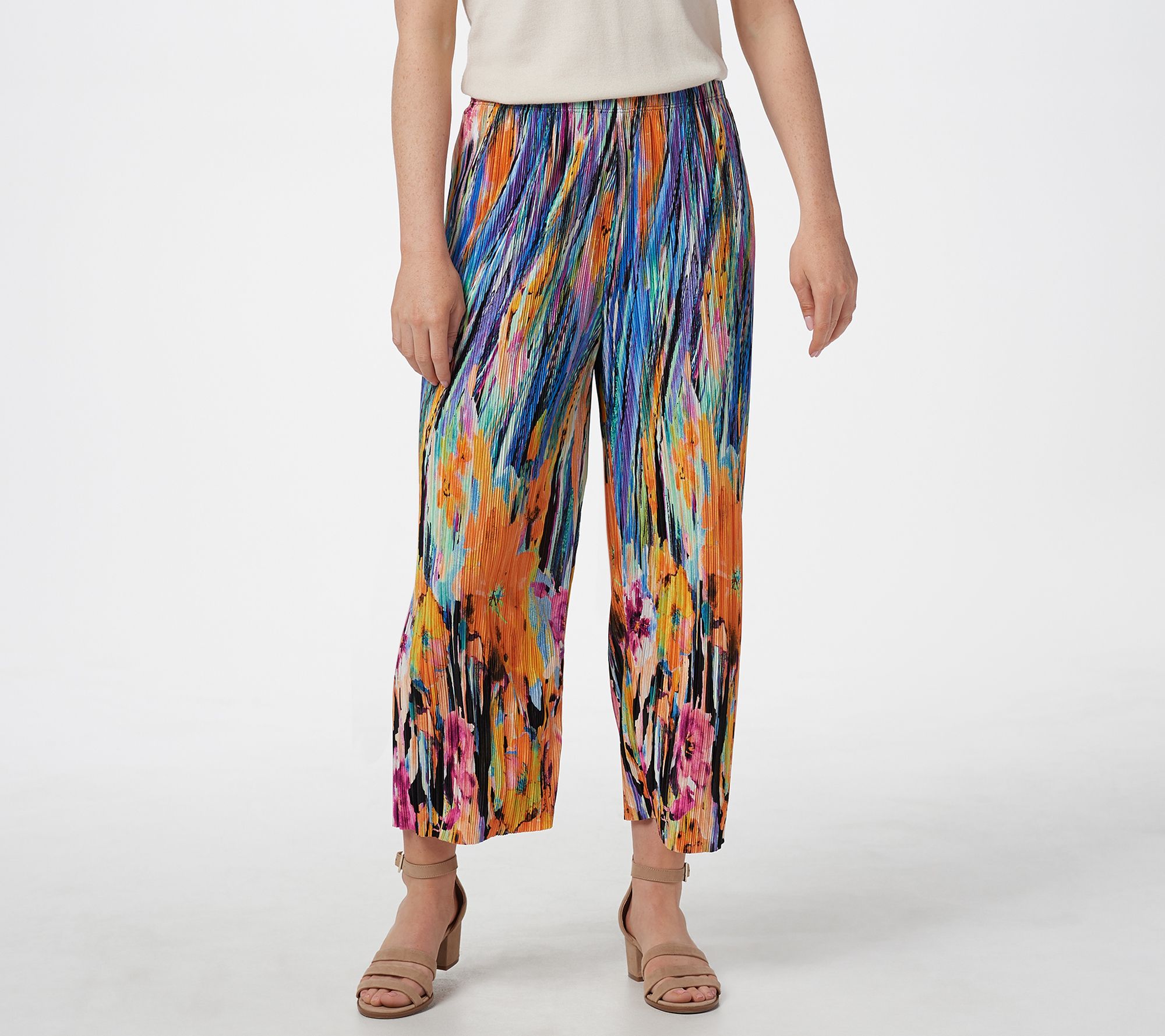 NWOT Susan Graver Printed Pleated Knit Pull-on Crop Pants
