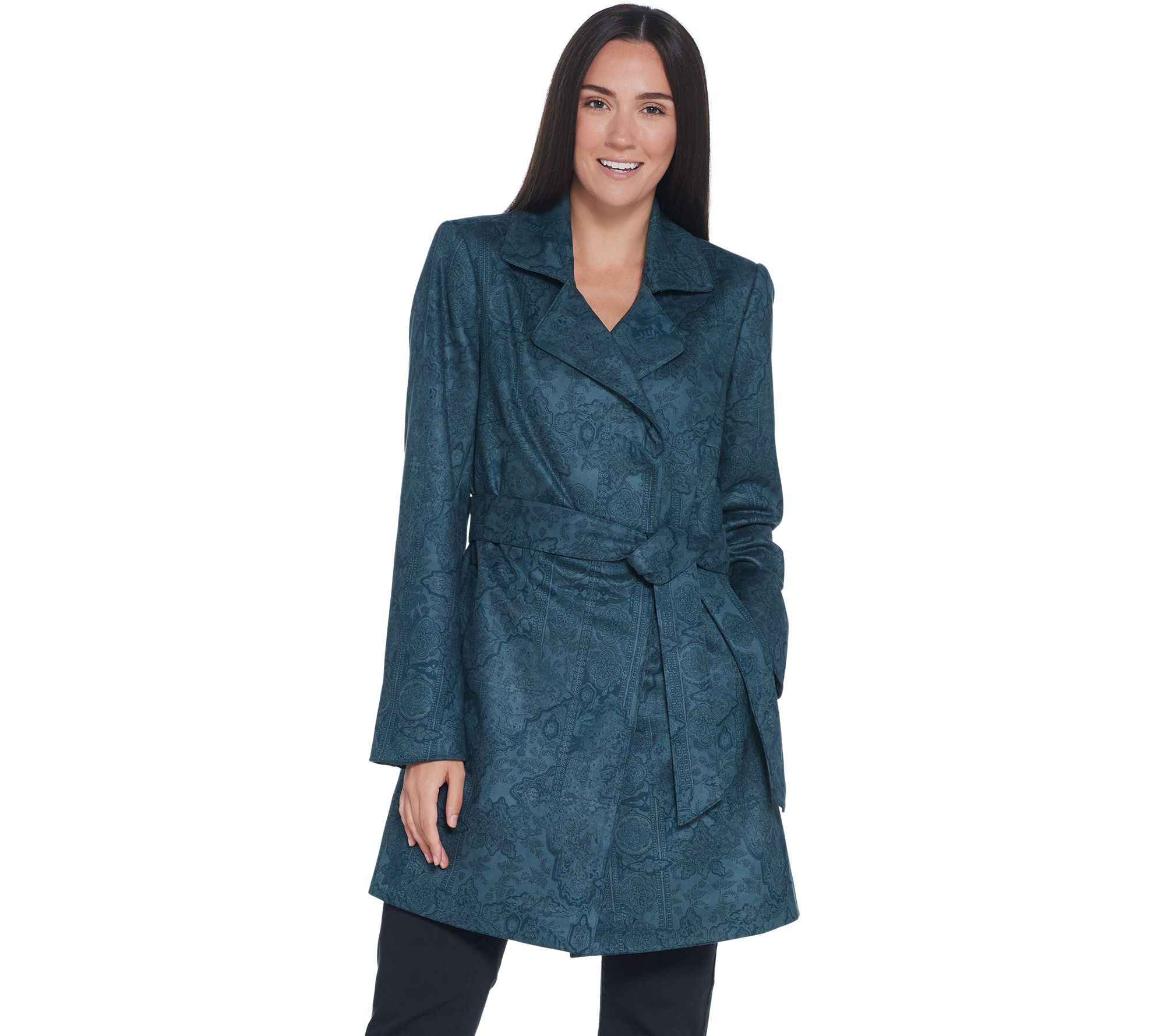Faux Suede Belted Trench Coat