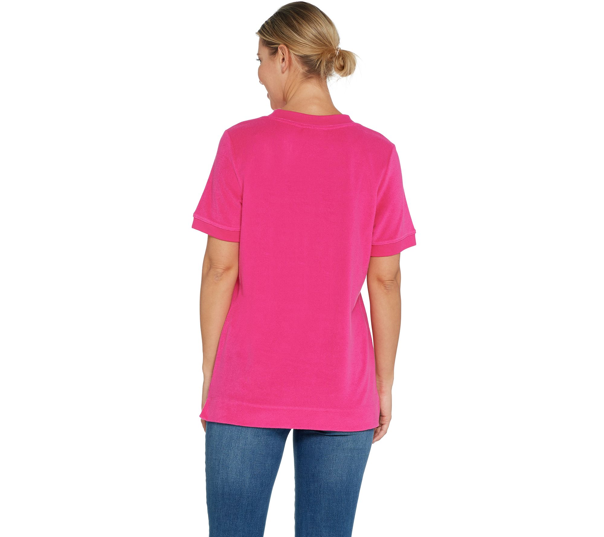 "As Is" Denim & Co. Essentials RoundNeck Short Sleeve Knit Terry Top