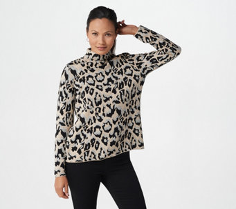Martha Stewart Animal Jacquard Mock-Neck Long-Sleeve Sweater - A372025